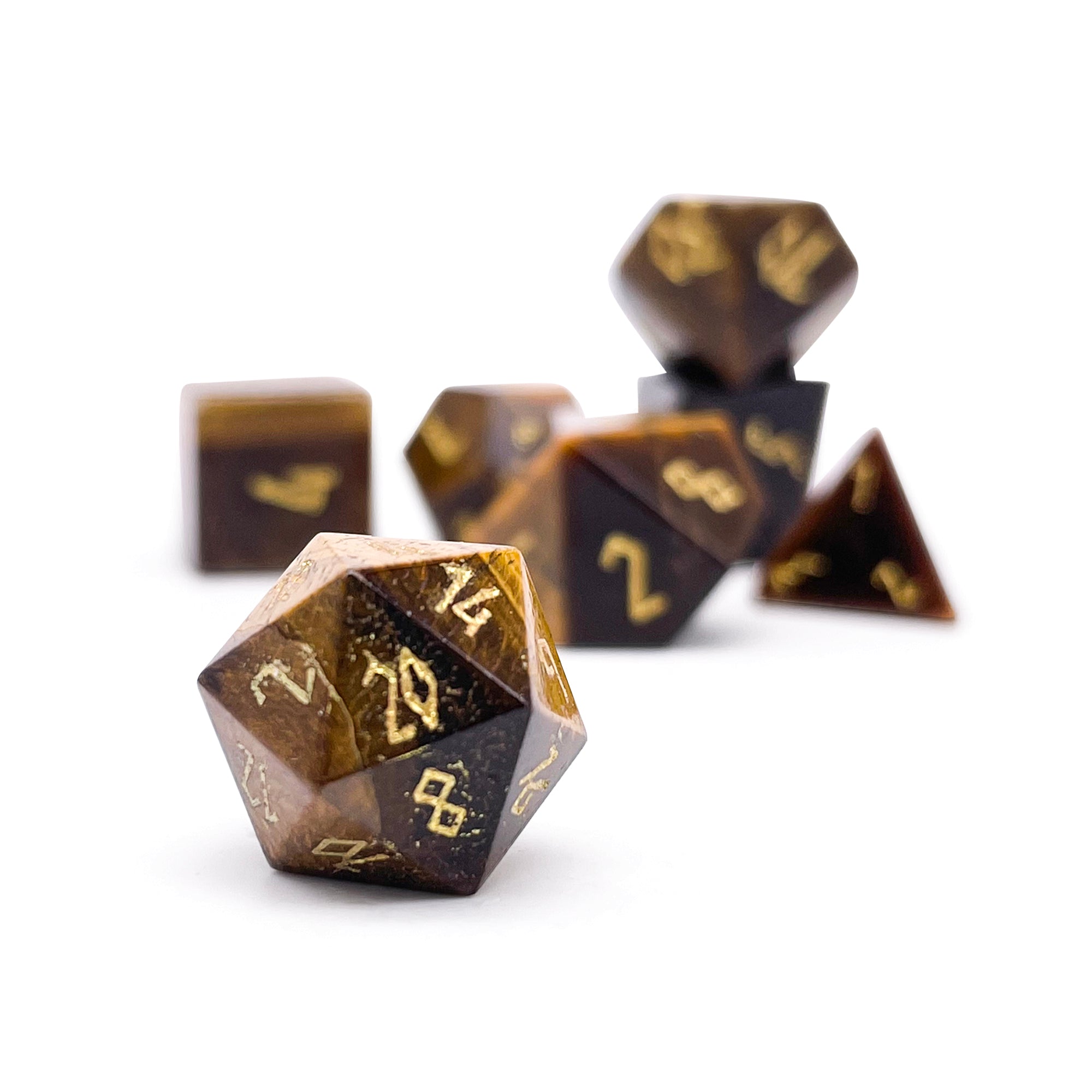 Tiger's Eye - Pebble RPG Set Gemstone Dice-Pebbles-Norse Foundry-Norse Foundry-dungeons & dragons-d&d dice set-rpg dice set-gemstone dice set-d&d-mini dice set-10mm to 12mm-perfect for tabletop rpgs