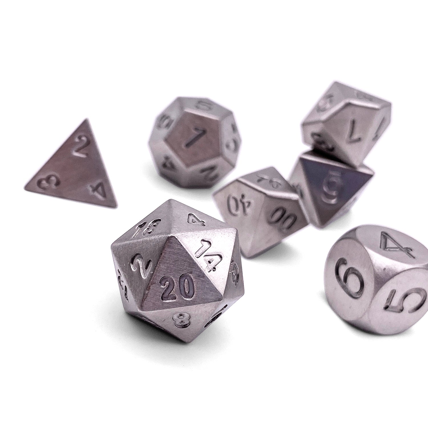 Titanium - 7 Piece RPG Set True Metal Dice-Metal Dice-Norse Foundry-Norse Foundry-dungeons & dragons-d&d dice set-rpg dice set-metal dice set-d&d-luxury dice-perfect for tabletop rpgs
