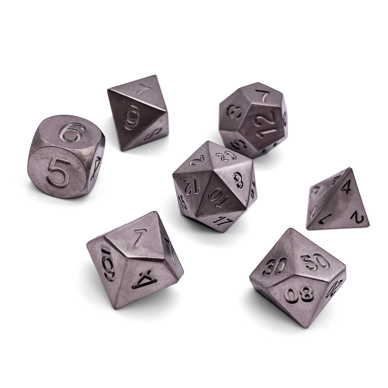 Titanium - 7 Piece RPG Set True Metal Dice-Metal Dice-Norse Foundry-Norse Foundry-dungeons & dragons-d&d dice set-rpg dice set-metal dice set-d&d-luxury dice-perfect for tabletop rpgs