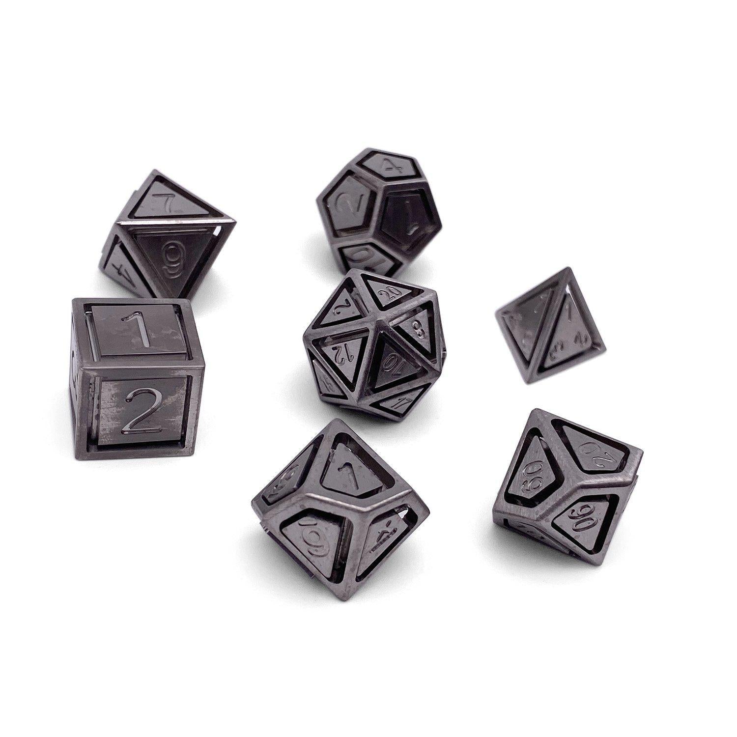 Tungsten - Nimbus™ 7 Piece RPG Set True Metal Dice-Metal Dice-Norse Foundry-Norse Foundry-dungeons & dragons-d&d dice set-rpg dice set-metal dice set-d&d-luxury dice-perfect for tabletop rpgs