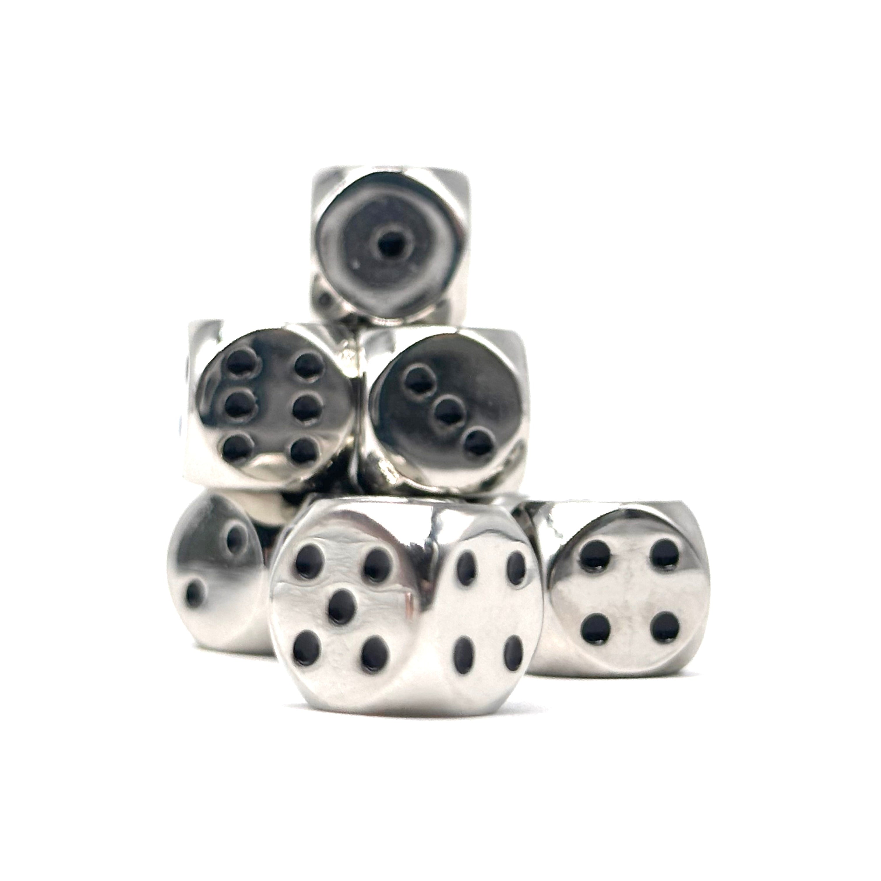 Warpips: Chainmail Silver - 10 - 12mm D6-Zinc Alloy Dice-Norse Foundry-Norse Foundry-dungeons & dragons-d&d dice-rpg d6-metal d6-d&d-d6-warpips-pips-perfect for tabletop rpgs
