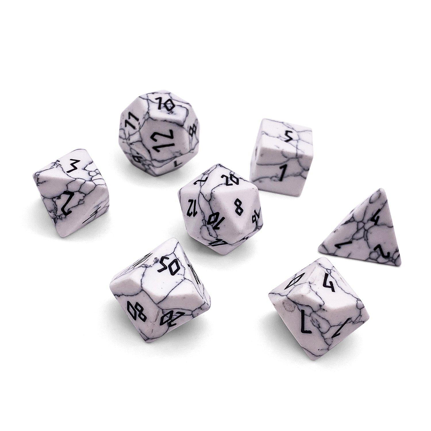 White Howlite - 7 Piece RPG Set Gemstone Dice-Gemstone Dice-Norse Foundry-Gemstone Dice-Dungeons & Dragons Dice-Gem Dice-DnD Dice-Gaming Dice-Perfect for Tabletop RPGs-Dice Set