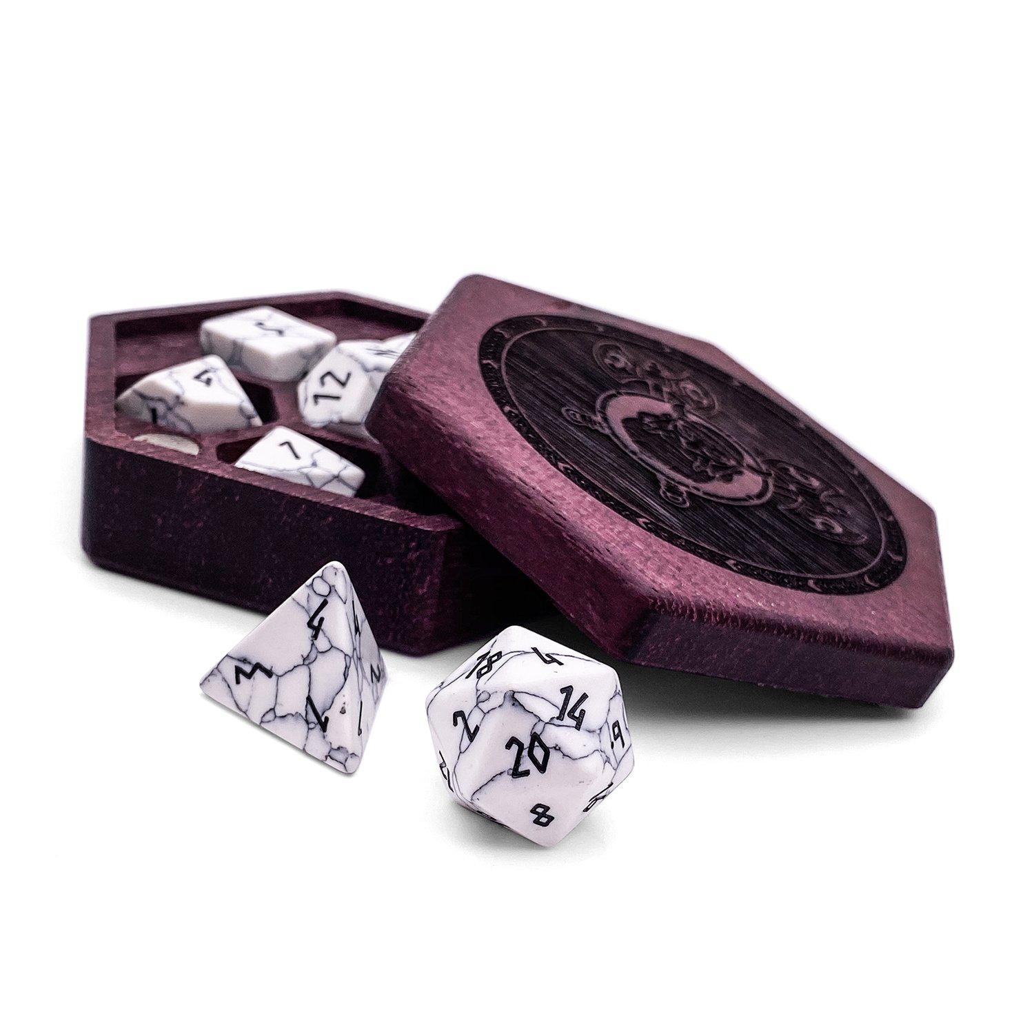 White Howlite - 7 Piece RPG Set Gemstone Dice-Gemstone Dice-Norse Foundry-Gemstone Dice-Dungeons & Dragons Dice-Gem Dice-DnD Dice-Gaming Dice-Perfect for Tabletop RPGs-Dice Set