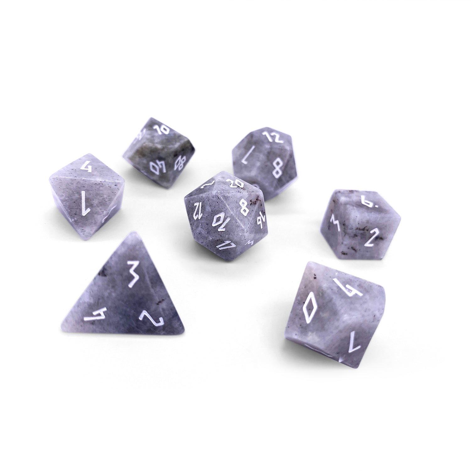 White Labradorite - 7 Piece RPG Set Gemstone Dice-Gemstone Dice-Norse Foundry-Gemstone Dice-Dungeons & Dragons Dice-Gem Dice-DnD Dice-Gaming Dice-Perfect for Tabletop RPGs-Dice Set