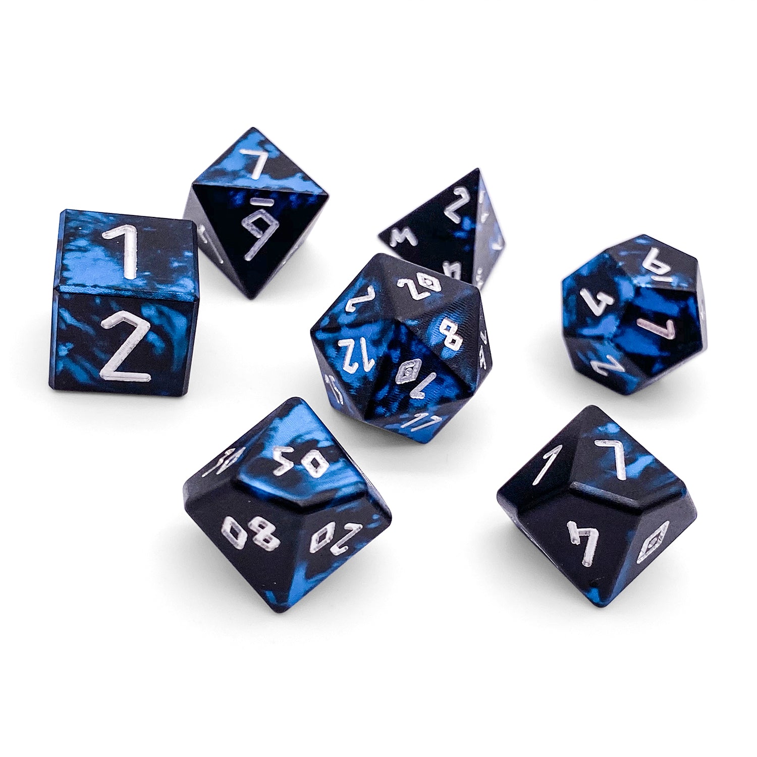 Willow O' Wisp - 7 Piece RPG Set 6063 Aluminum Wondrous Dice-Wondrous Dice | Set of 7-Norse Foundry-Norse Foundry-aluminum dice-dungeons & dragons-d&d dice set-rpg dice set-aluminum d&d dice set-d&d-lightweight-perfect for tabletop rpgs