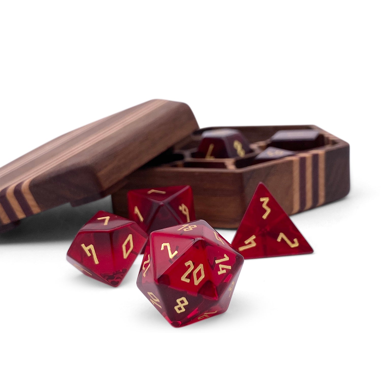 Zircon Garnet - 7 Piece RPG Set Zircon Glass Dice-Glass Dice-Norse Foundry-Norse Foundry-zircon glass dice-dungeons & dragons-d&d dice set-rpg dice set-glass dice set-d&d-perfect for tabletop rpgs