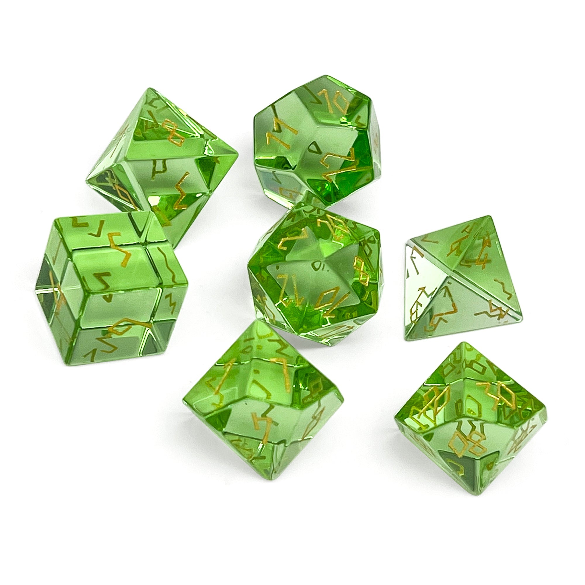 Zircon Peridot - 7 Piece RPG Set Zircon Glass Dice-Glass Dice-Norse Foundry-Norse Foundry-zircon glass dice-dungeons & dragons-d&d dice set-rpg dice set-glass dice set-d&d-perfect for tabletop rpgs