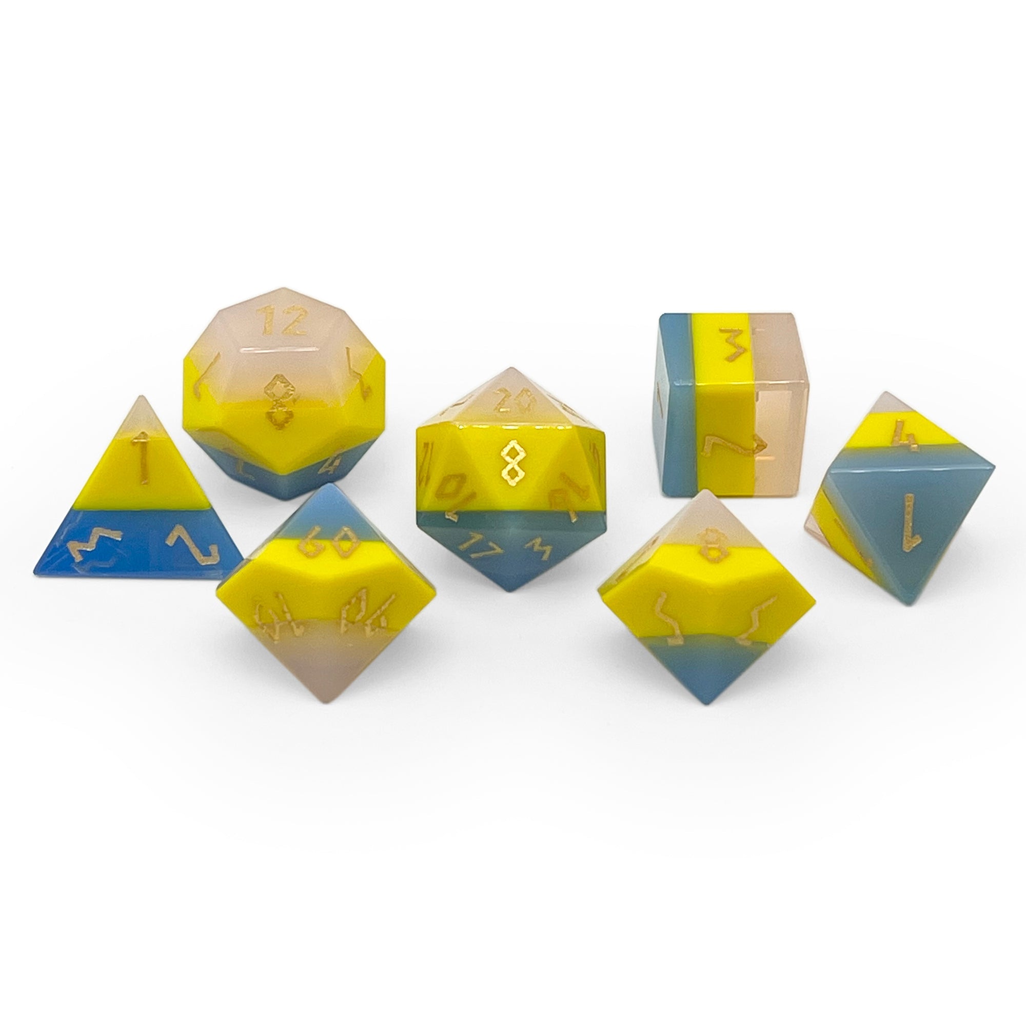 Zircon Pride Dice Pansexual - 7 Piece RPG Set Zircon Glass Dice-Glass Dice-Norse Foundry-Norse Foundry-zircon glass dice-dungeons & dragons-d&d dice set-rpg dice set-glass dice set-d&d-perfect for tabletop rpgs