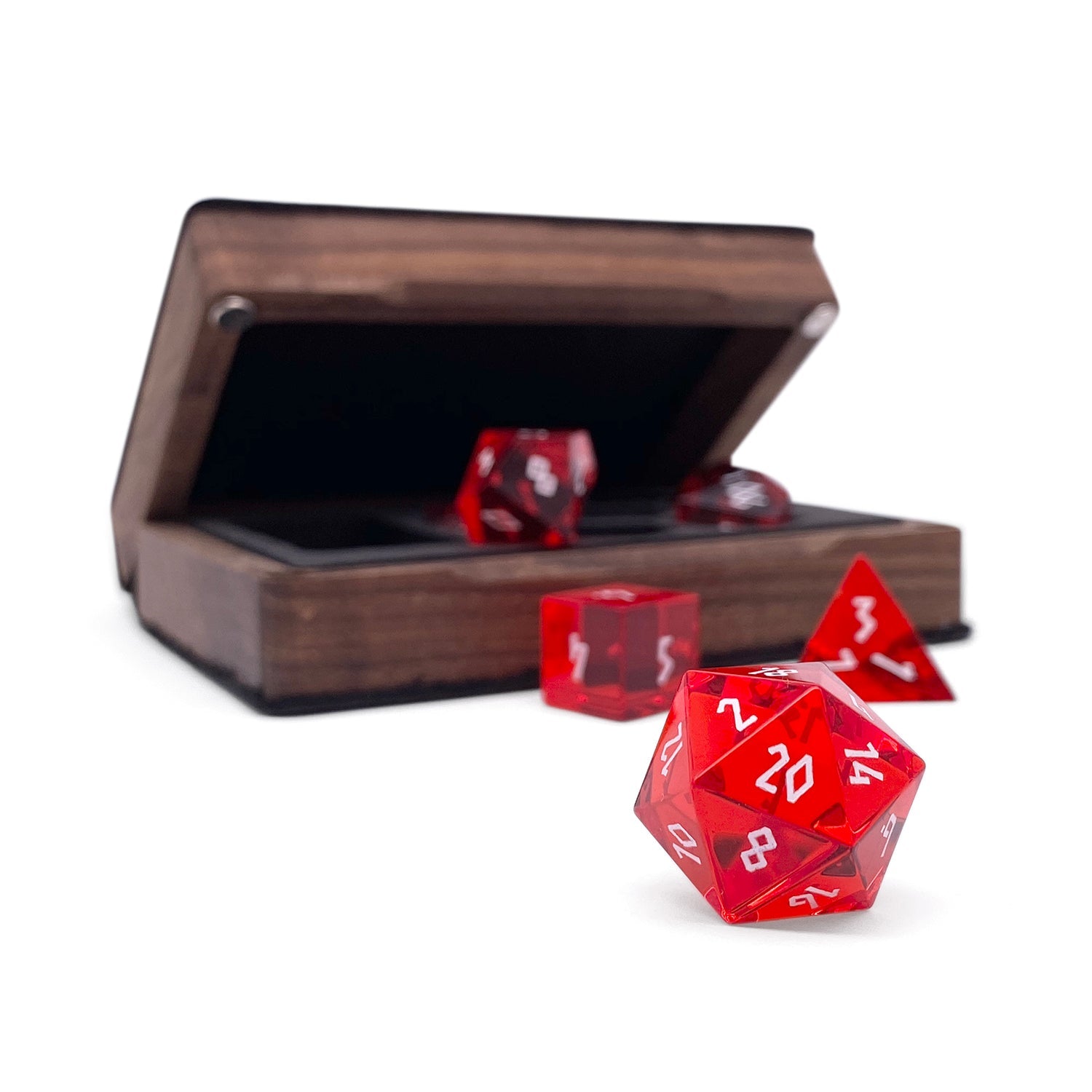 Zircon Ruby - 7 Piece RPG Set Zircon Glass Dice-Glass Dice-Norse Foundry-Norse Foundry-zircon glass dice-dungeons & dragons-d&d dice set-rpg dice set-glass dice set-d&d-perfect for tabletop rpgs