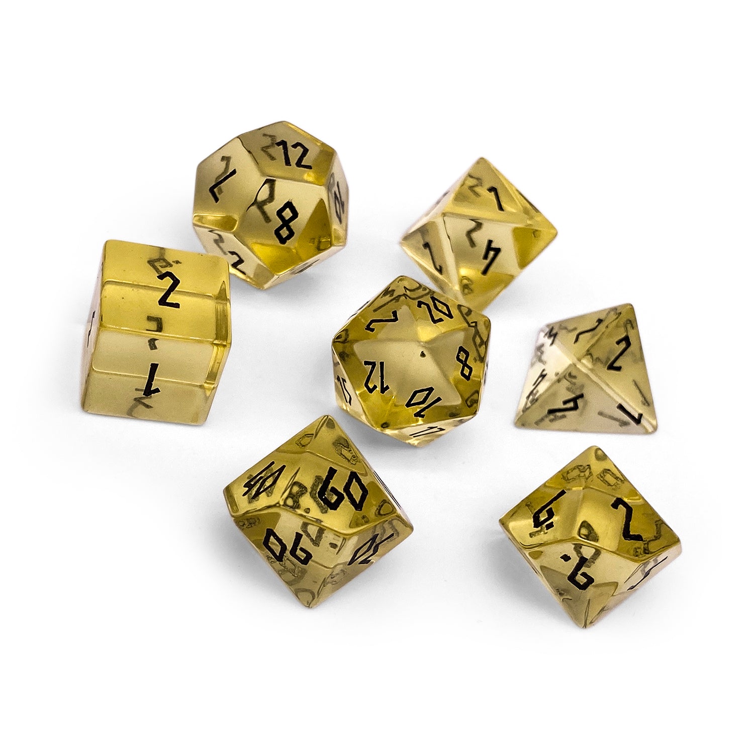 Zircon Yellow Topaz - 7 Piece RPG Set Zircon Glass Dice-Glass Dice-Norse Foundry-Norse Foundry-zircon glass dice-dungeons & dragons-d&d dice set-rpg dice set-glass dice set-d&d-perfect for tabletop rpgs