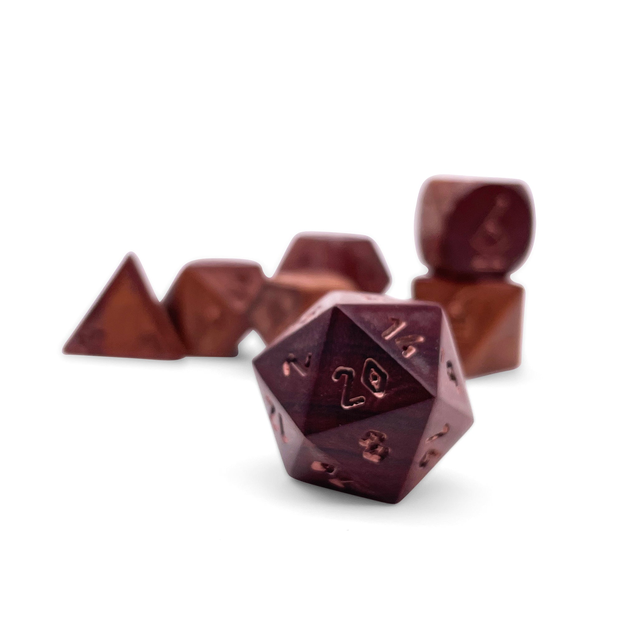 Black Walnut - 7 Piece RPG Wooden Dice Set-Wooden Dice-Norse Foundry-Norse Foundry-wood dice set-dungeons & dragons-d&d dice set-rpg dice set-wood dice set-d&d-perfect for tabletop rpgs