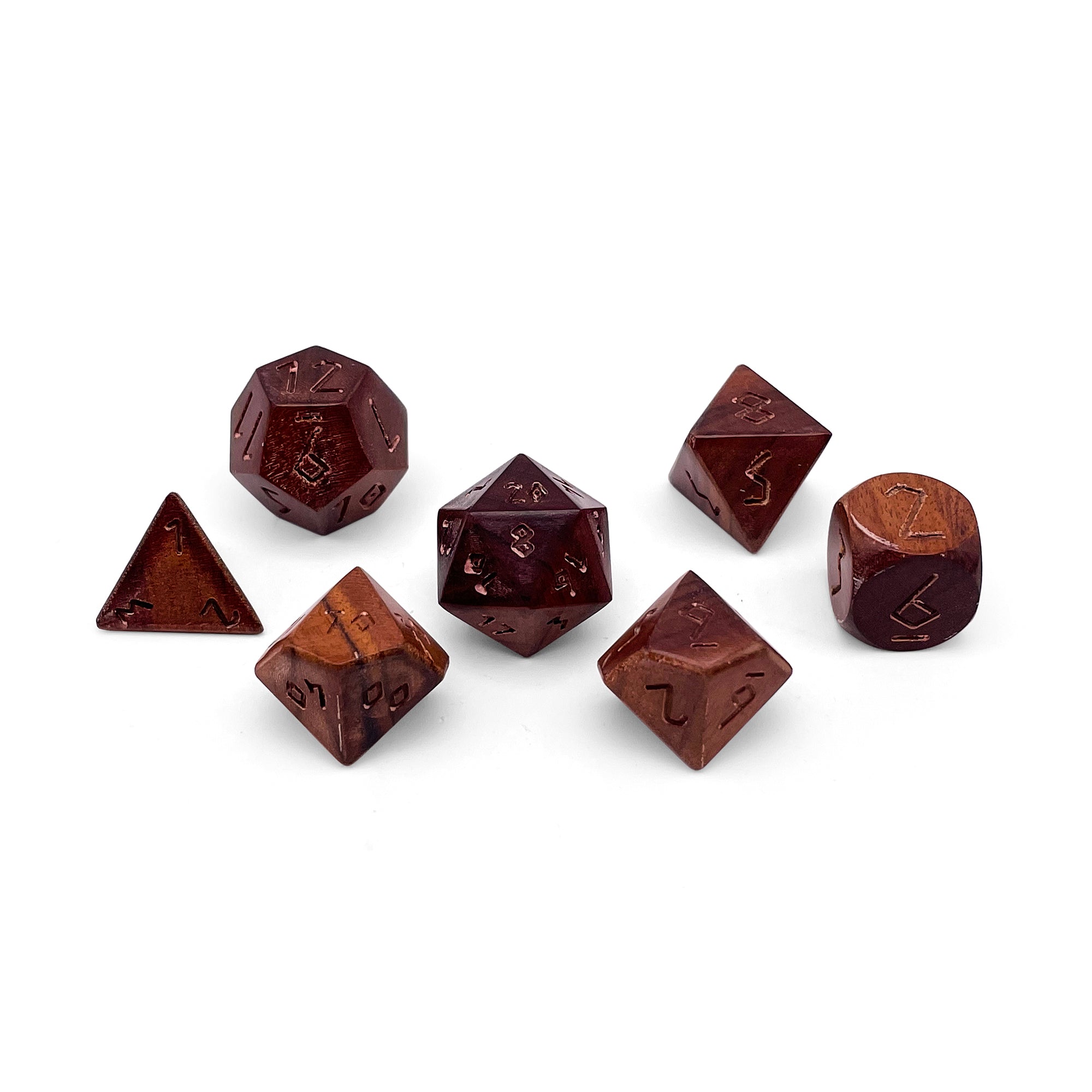 Black Walnut - 7 Piece RPG Wooden Dice Set-Wooden Dice-Norse Foundry-Norse Foundry-wood dice set-dungeons & dragons-d&d dice set-rpg dice set-wood dice set-d&d-perfect for tabletop rpgs