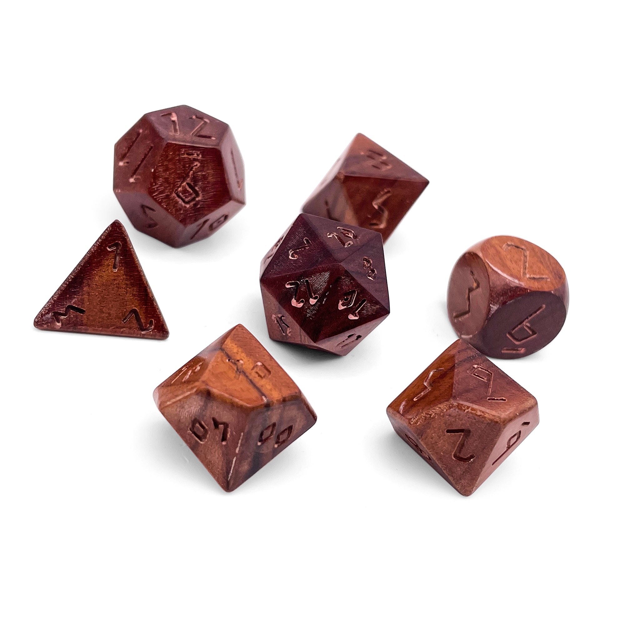 Black Walnut - 7 Piece RPG Wooden Dice Set-Wooden Dice-Norse Foundry-Norse Foundry-wood dice set-dungeons & dragons-d&d dice set-rpg dice set-wood dice set-d&d-perfect for tabletop rpgs