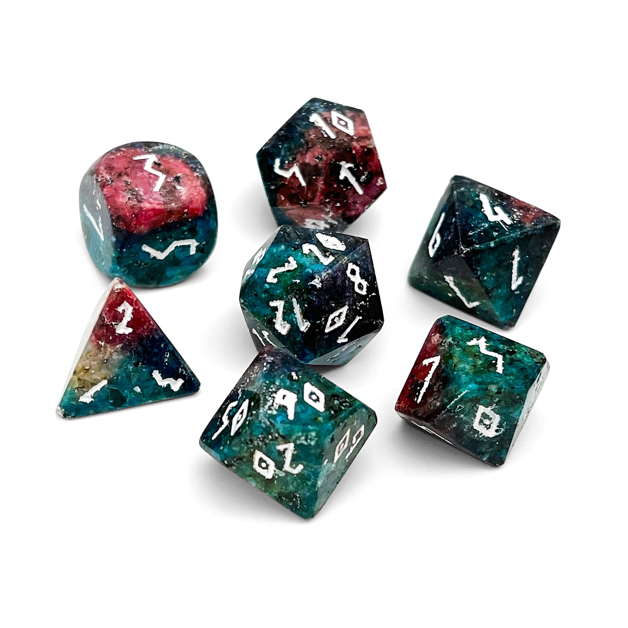 Blue/Red Sesame Jasper - 7 Piece RPG Set Gemstone Dice-Gemstone Dice-Norse Foundry-Gemstone Dice-Dungeons & Dragons Dice-Gem Dice-DnD Dice-Gaming Dice-Perfect for Tabletop RPGs-Dice Set