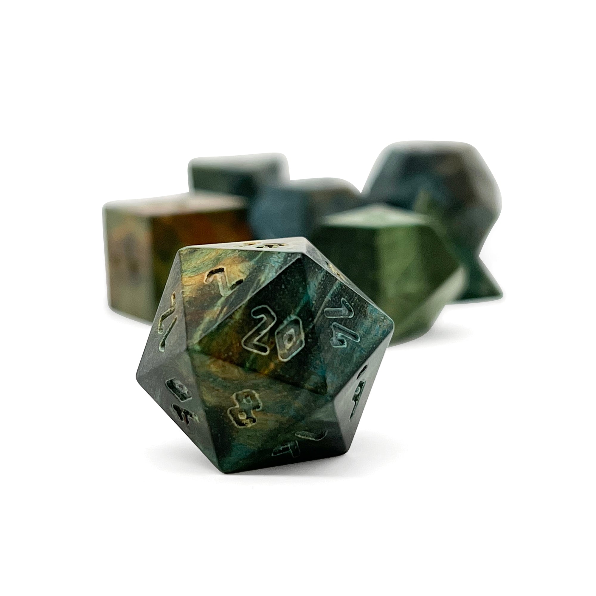 Green Striped Wood - 7 Piece RPG Wooden Dice Set-Norse Foundry-Norse Foundry-wood dice set-dungeons & dragons-d&d dice set-rpg dice set-wood dice set-d&d-perfect for tabletop rpgs