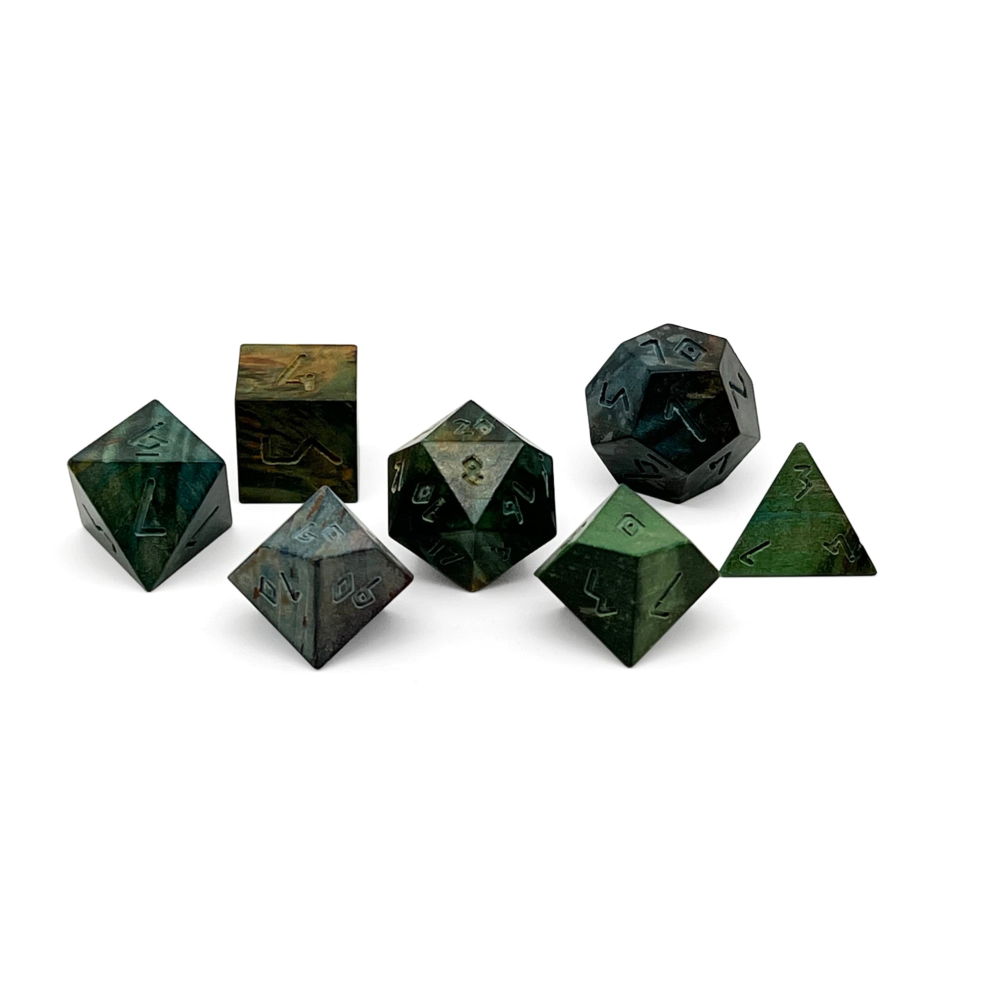 Green Striped Wood - 7 Piece RPG Wooden Dice Set-Norse Foundry-Norse Foundry-wood dice set-dungeons & dragons-d&d dice set-rpg dice set-wood dice set-d&d-perfect for tabletop rpgs