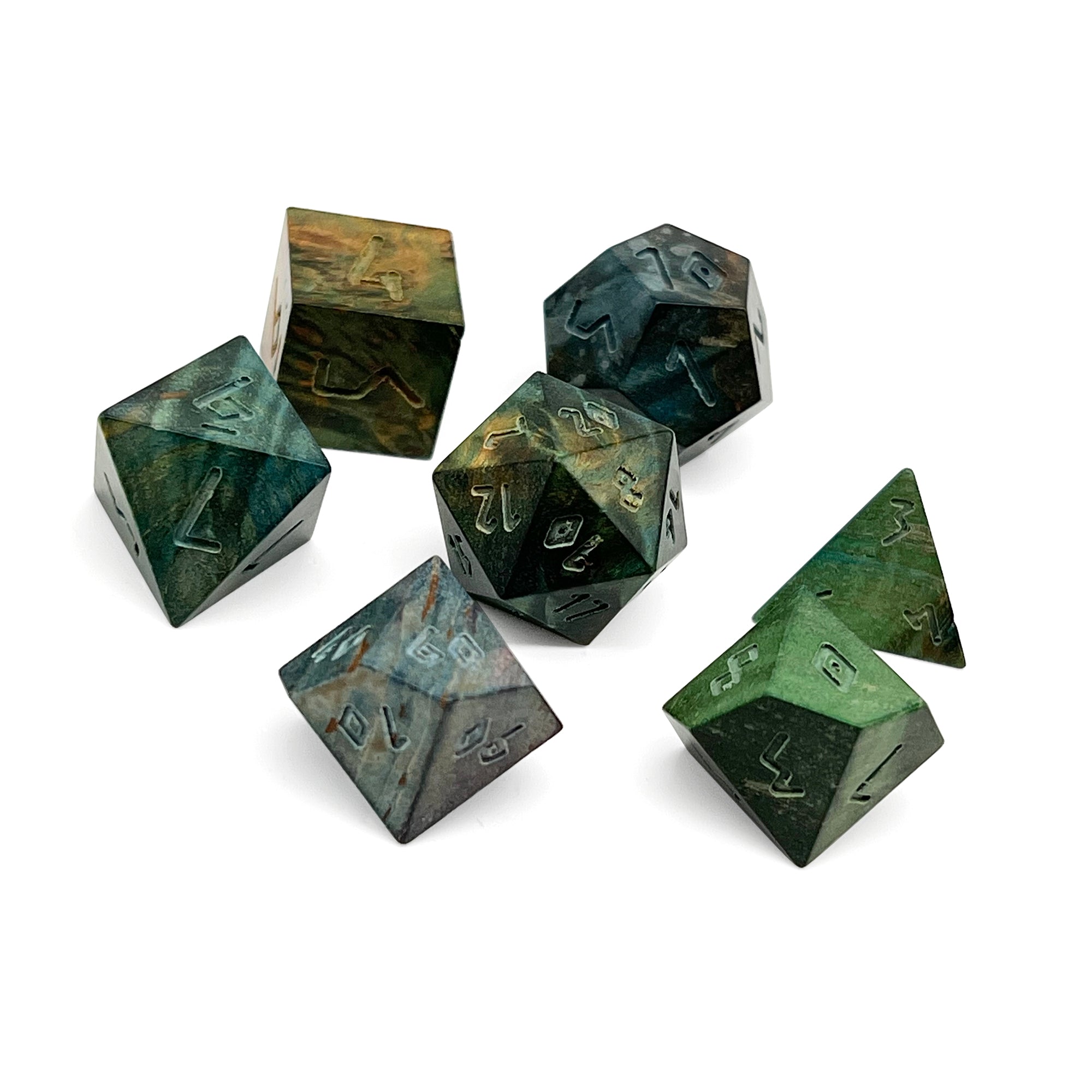 Green Striped Wood - 7 Piece RPG Wooden Dice Set-Norse Foundry-Norse Foundry-wood dice set-dungeons & dragons-d&d dice set-rpg dice set-wood dice set-d&d-perfect for tabletop rpgs