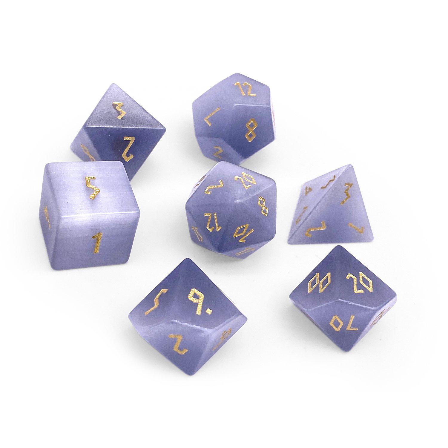 Grey Cats Eye - 7 Piece RPG Set Glass Dice-Glass Dice-Norse Foundry-Norse Foundry-cat's eye glass dice-dungeons & dragons-d&d dice set-rpg dice set-glass dice set-d&d-perfect for tabletop rpgs
