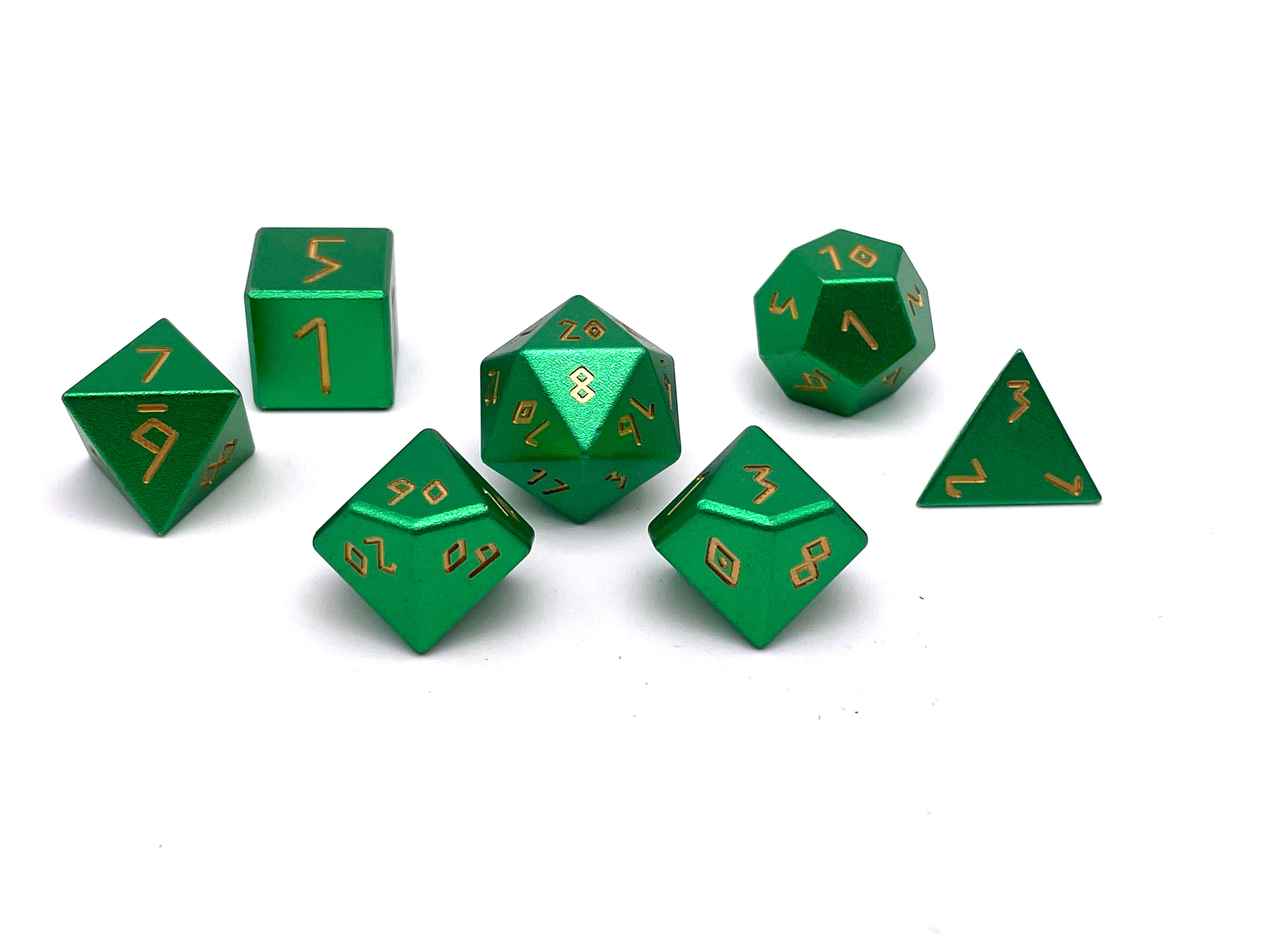 Orb of Acid Splash - 7 Piece RPG Set 6063 Aluminum Orb Series™ Dice-Aluminum Dice-Norse Foundry-Norse Foundry-aluminum dice-dungeons & dragons-d&d dice set-rpg dice set-aluminum d&d dice set-d&d-lightweight-perfect for tabletop rpgs