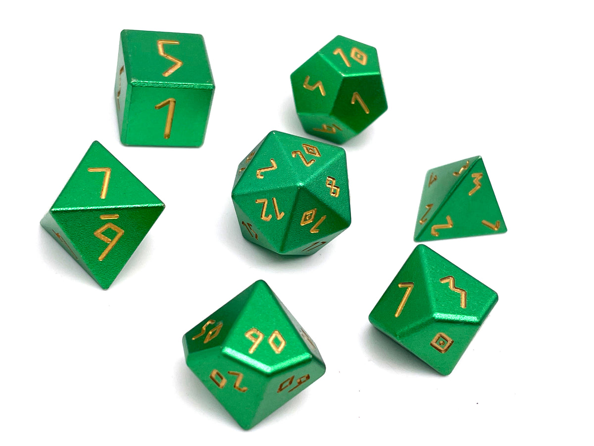 Orb of Acid Splash - 7 Piece RPG Set 6063 Aluminum Orb Series™ Dice-Aluminum Dice-Norse Foundry-Norse Foundry-aluminum dice-dungeons & dragons-d&d dice set-rpg dice set-aluminum d&d dice set-d&d-lightweight-perfect for tabletop rpgs