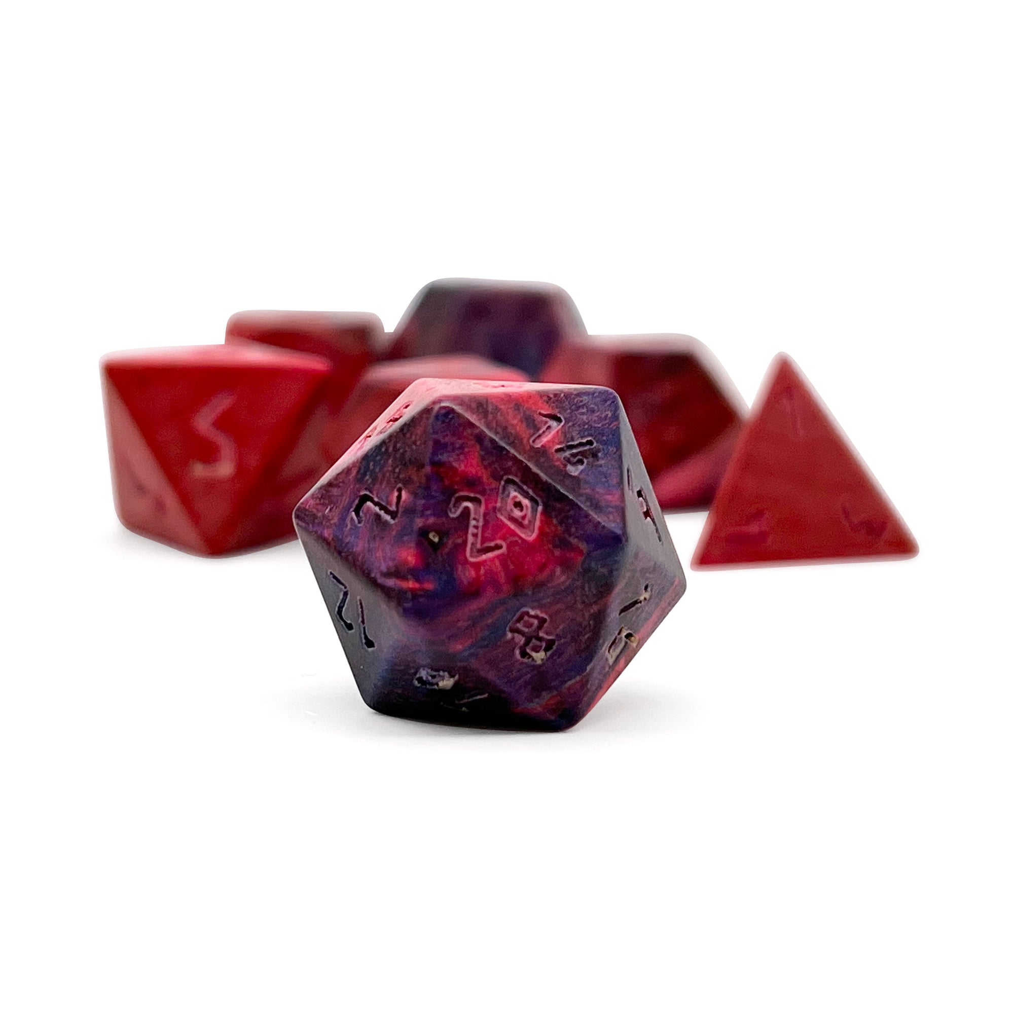 Red Striped Wood - 7 Piece RPG Wooden Dice Set-Norse Foundry-Norse Foundry-wood dice set-dungeons & dragons-d&d dice set-rpg dice set-wood dice set-d&d-perfect for tabletop rpgs