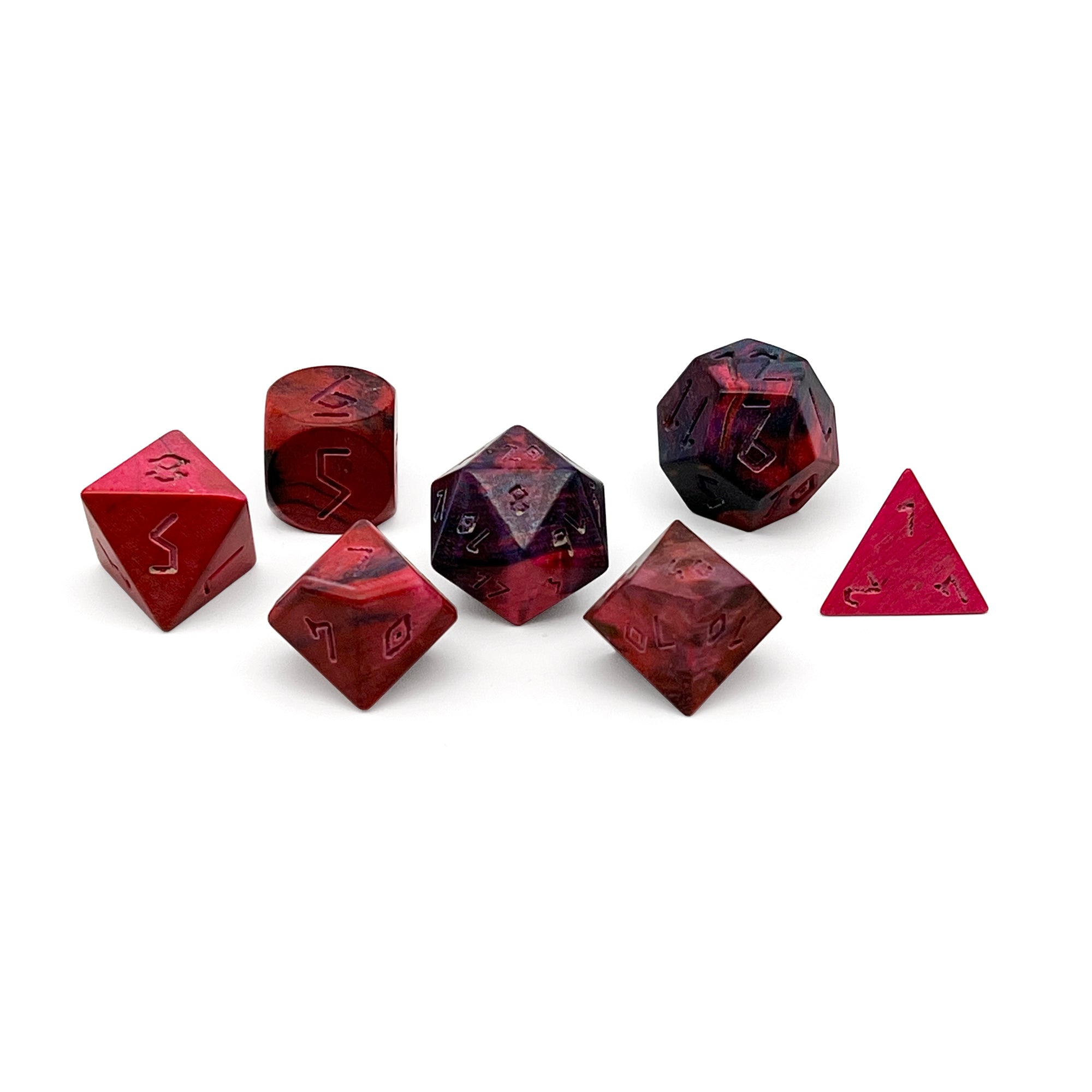 Red Striped Wood - 7 Piece RPG Wooden Dice Set-Norse Foundry-Norse Foundry-wood dice set-dungeons & dragons-d&d dice set-rpg dice set-wood dice set-d&d-perfect for tabletop rpgs
