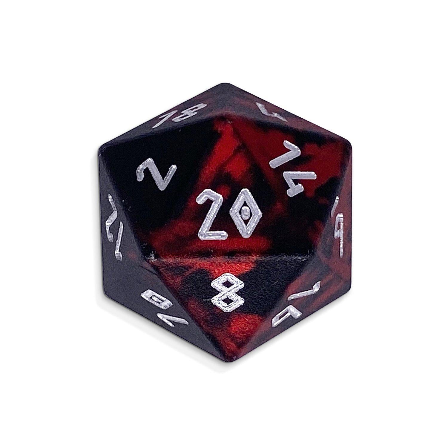 Single Wondrous Dice® D20 in Demon's Blood by Norse Foundry 6063 Aircraft Grade Aluminum-Dice-Norse Foundry-Norse Foundry-aluminum dice-dungeons & dragons-d&d-rpg dice-aluminum d&d-lightweight-perfect for tabletop rpgs