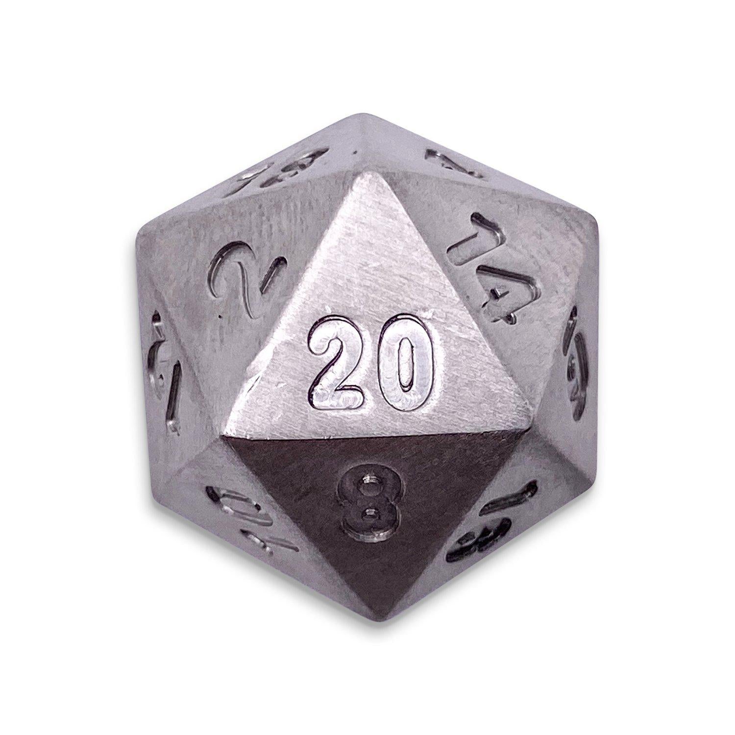 Stainless Steel - Single D20 True Metal Dice-Metal Dice-Norse Foundry-Norse Foundry-dungeons & dragons-d&d dice-rpg d20-metal d20-d&d-d20-luxury dice-perfect for tabletop rpgs