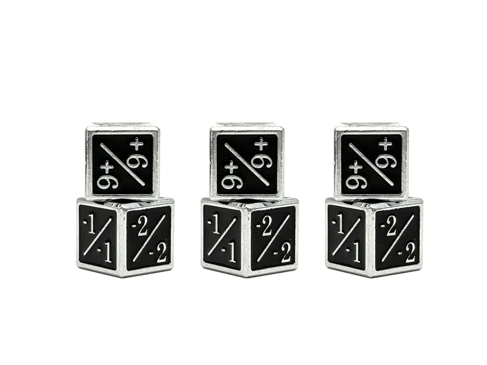 +1/+1 & -1/-1 D6 Black Pack of 6 CCG Metal Dice