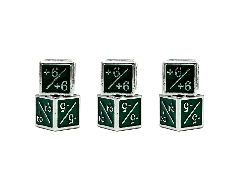 +1/+1 & -1/-1 D6 Green Pack of 6 CCG Metal Dice