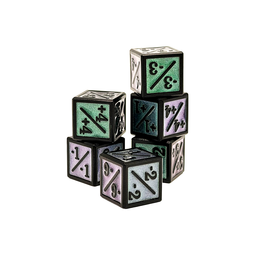 +1/+1 & -1/-1 D6 Twisted Forest Pack of 6 CCG Metal Dice