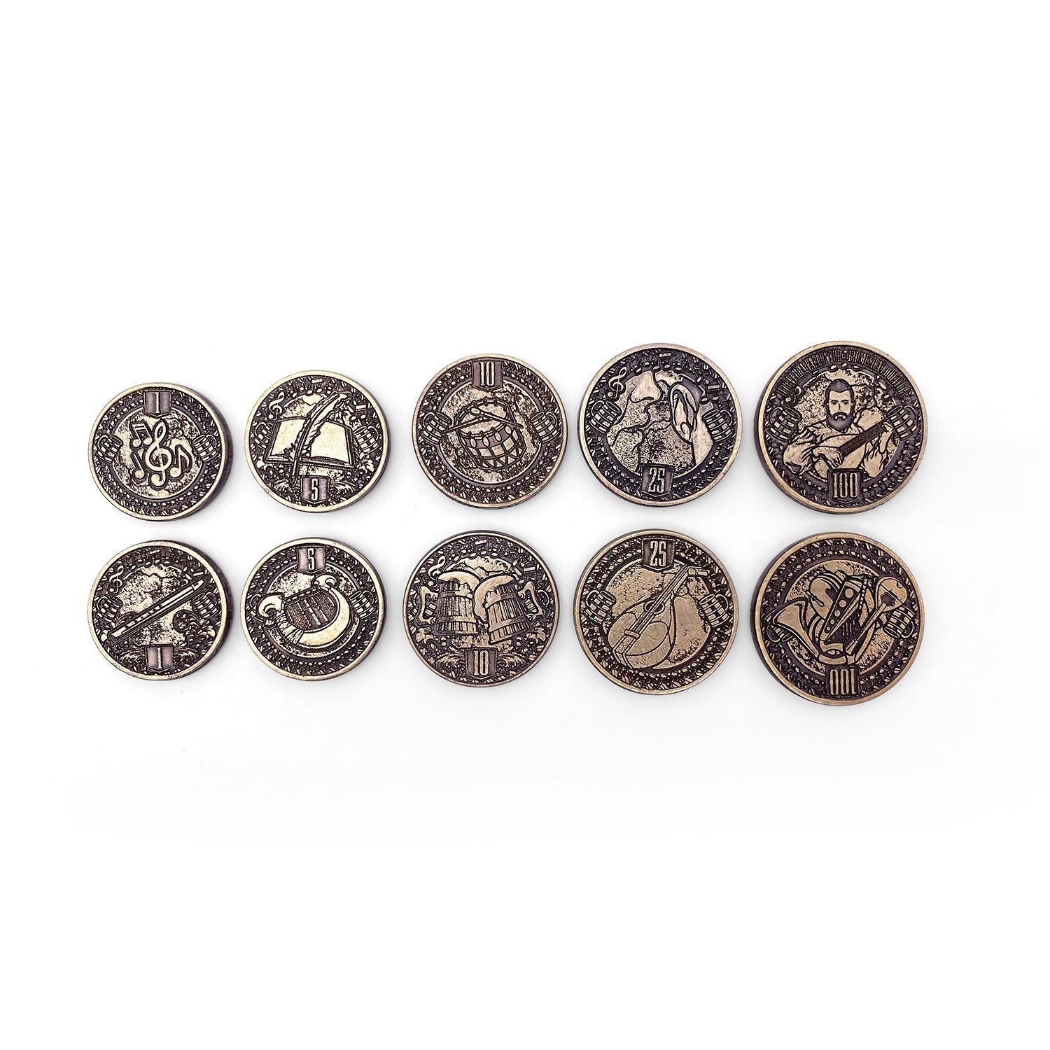 Adventure Coins - Bard Metal Coins Set of 10-Norse Foundry-Norse Foundry-RPG Coins-Metal Coins-DND Coins-TTRPG Coins-dnd accessories-d&d coins