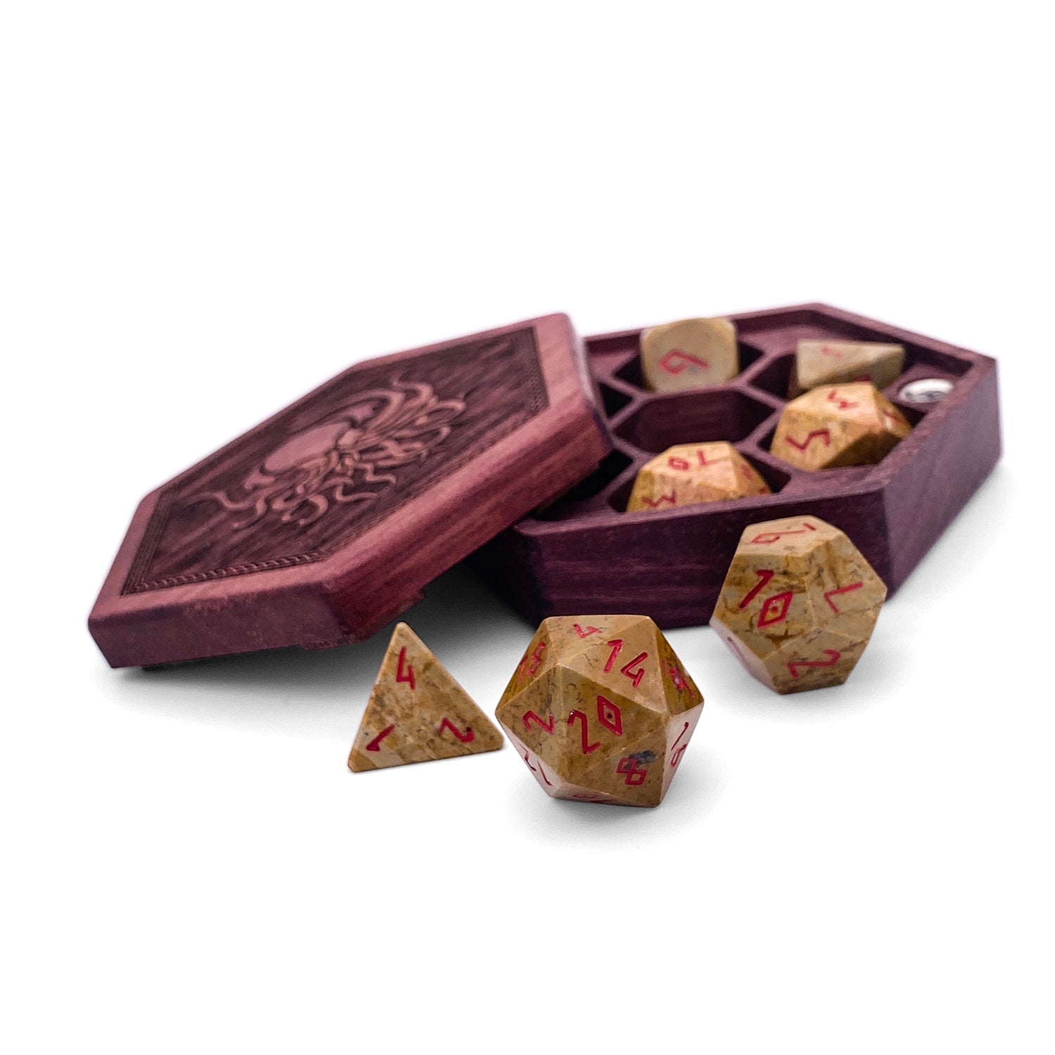 African Picture Jasper - 7 Piece RPG Set TruStone Dice-TruStone Dice-Norse Foundry-Gemstone Dice-Dungeons and Dragons Dice-Gem Dice-DND Dice-Gaming Dice-Perfect for Tabletop RPGs-Dice Set