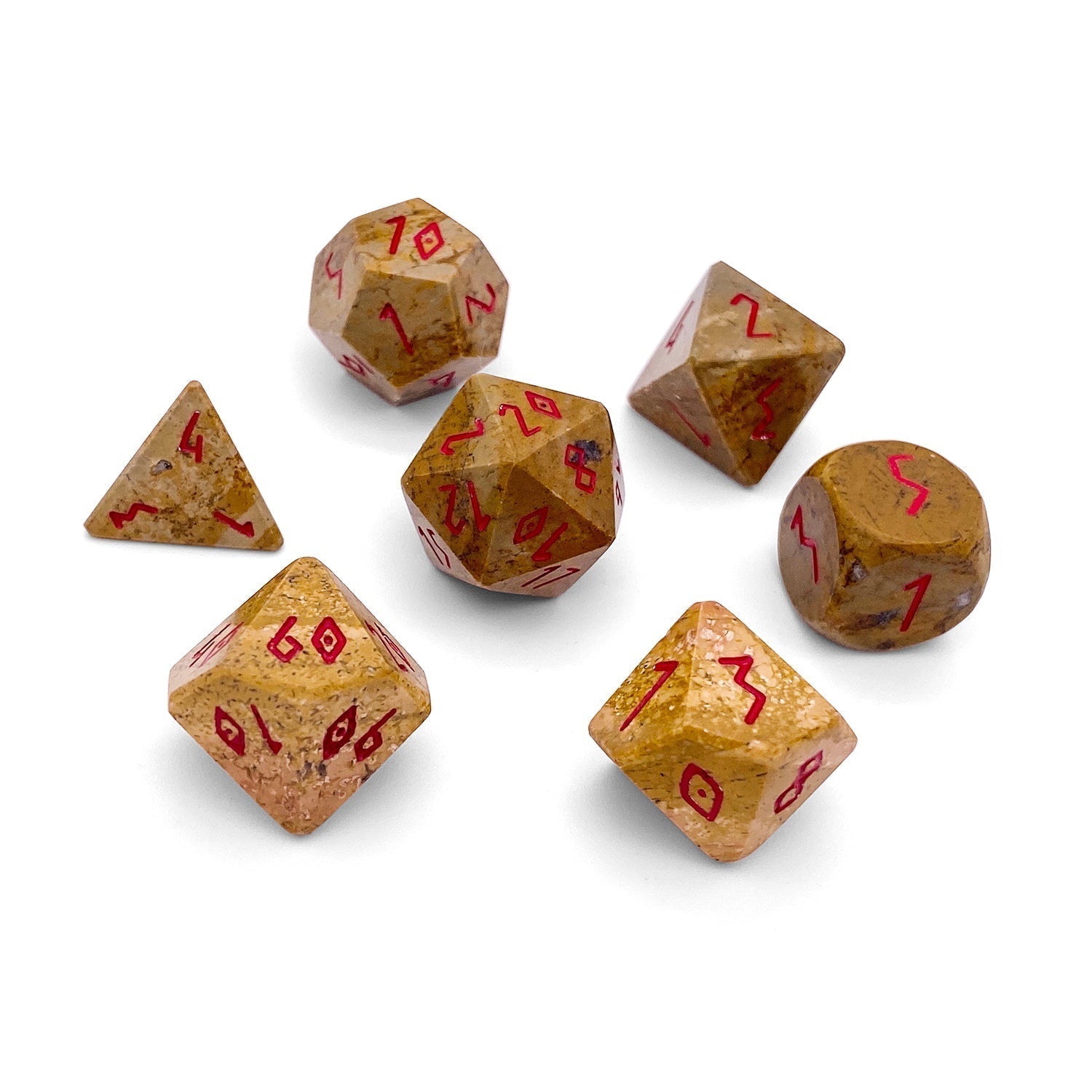 African Picture Jasper - 7 Piece RPG Set TruStone Dice-TruStone Dice-Norse Foundry-Gemstone Dice-Dungeons and Dragons Dice-Gem Dice-DND Dice-Gaming Dice-Perfect for Tabletop RPGs-Dice Set