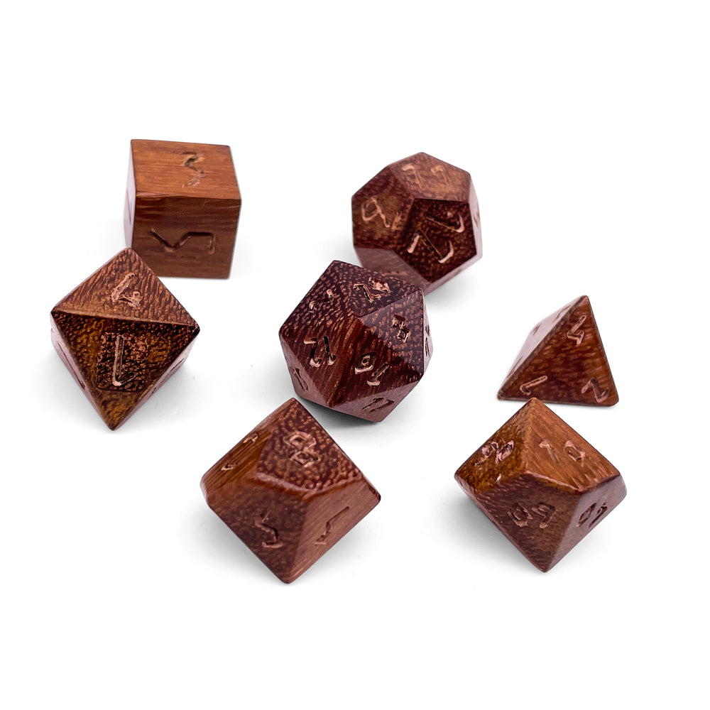 African Teak - 7 Piece RPG Wooden Dice Set