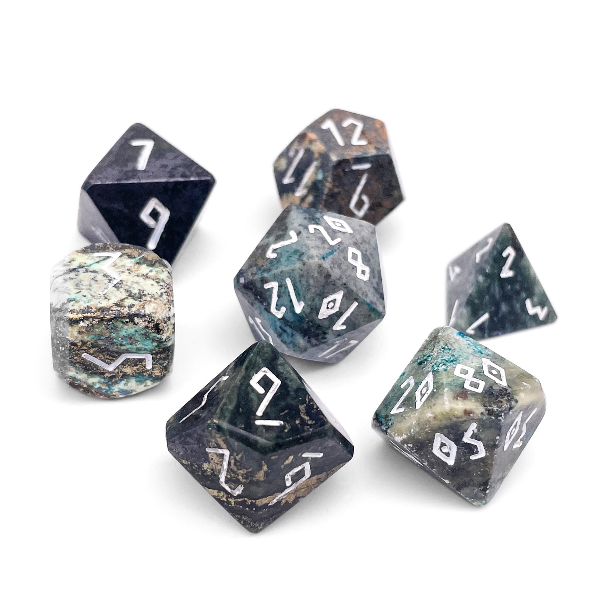 African Turquoise - 7 Piece RPG Set TruStone Dice-TruStone Dice-Norse Foundry-Gemstone Dice-Dungeons and Dragons Dice-Gem Dice-D&D Dice-Gaming Dice-Perfect for Tabletop RPGs-Dice Set