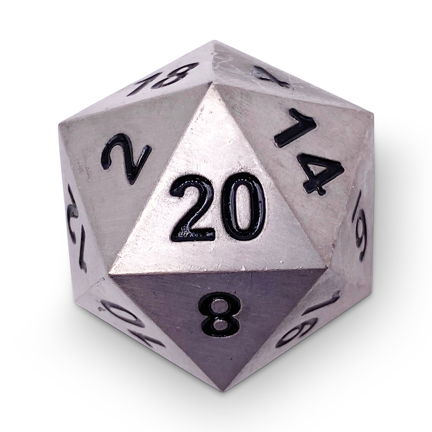 Aged Mithiral - Boulder® 45mm D20 Metal Dice-Zinc Alloy Dice-Norse Foundry-Norse Foundry-dungeons & dragons-d&d dice-rpg dice-d20-metal dice-d&d-45mm-oversize-boulder-perfect for tabletop rpgs
