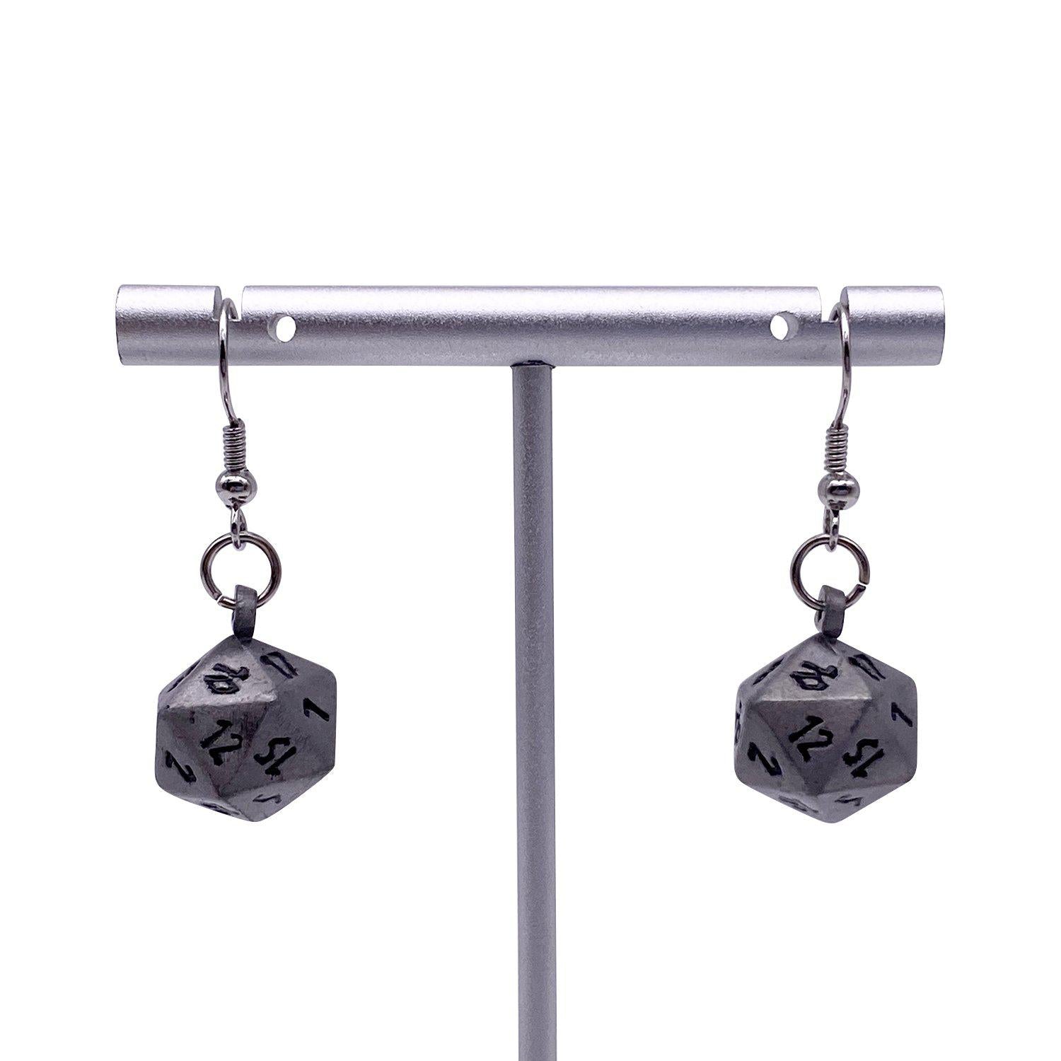 Aged Mithiral - Ioun Stone D20 Dice Earrings by Norse Foundry - NOR 03457