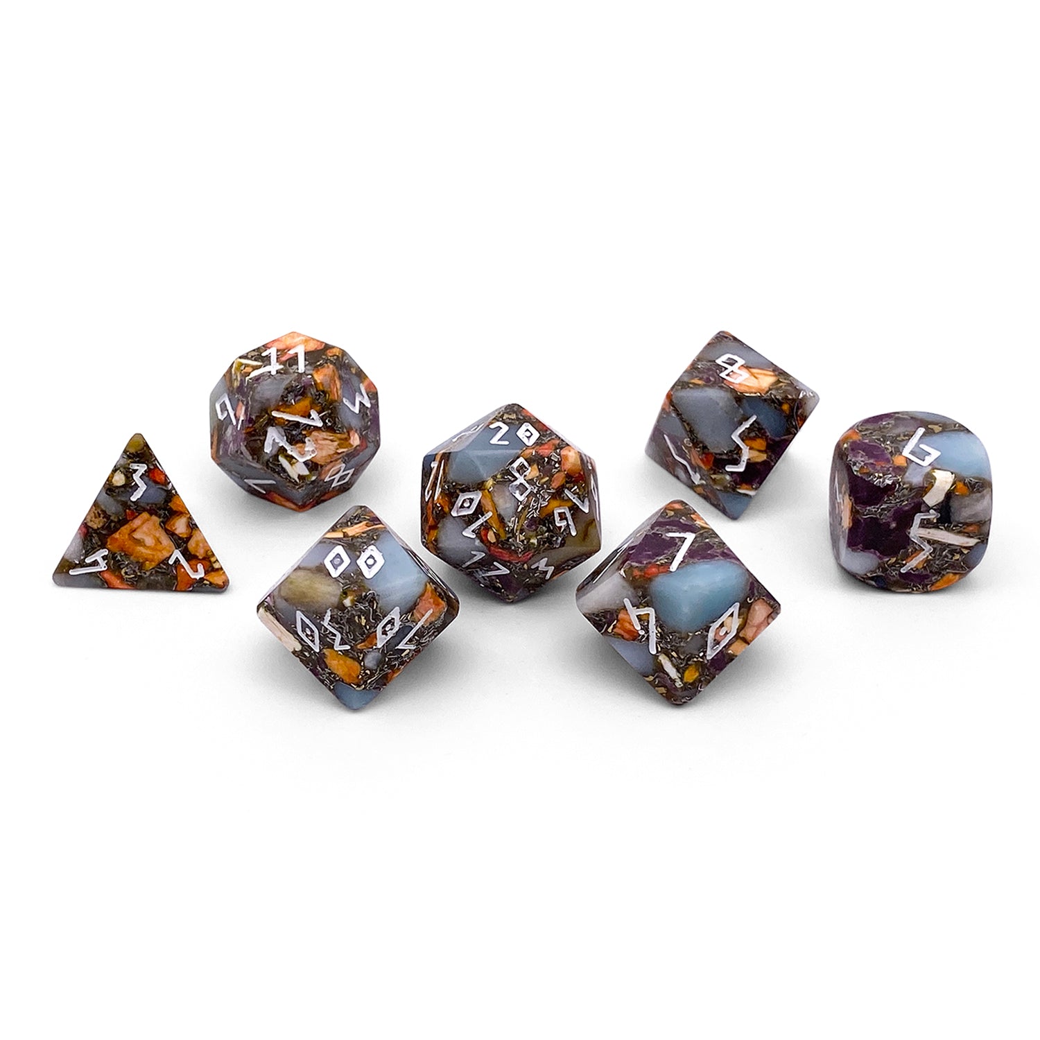 Amazonite Orange Imperial Jasper with Copper- 7 Piece RPG Set TruStone Dice-TruStone Dice-Norse Foundry-Gemstone Dice-Dungeons and Dragons Dice-Gem Dice-DND Dice-Gaming Dice-Perfect for Tabletop RPGs