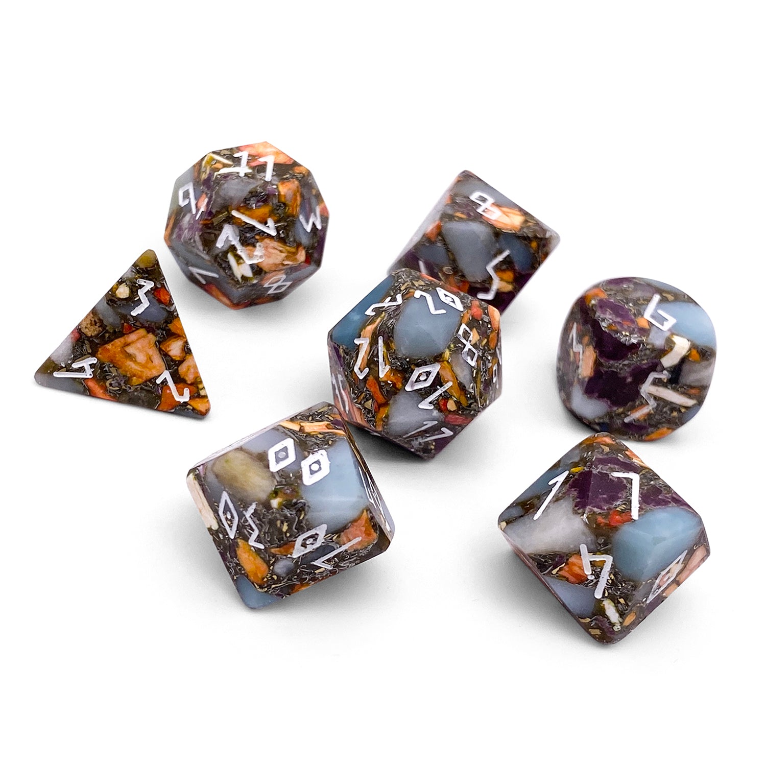 Amazonite Orange Imperial Jasper with Copper- 7 Piece RPG Set TruStone Dice-TruStone Dice-Norse Foundry-Gemstone Dice-Dungeons and Dragons Dice-Gem Dice-DND Dice-Gaming Dice-Perfect for Tabletop RPGs