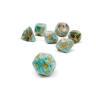 Amazonite w/ Gold Font - 7 Piece RPG Set Gemstone Wondrous Cut Dice-Gemstone Dice-Norse Foundry-Gemstone Dice-Dungeons & Dragons Dice-Gem Dice-DnD Dice-Gaming Dice-Perfect for Tabletop RPGs-Dice Set