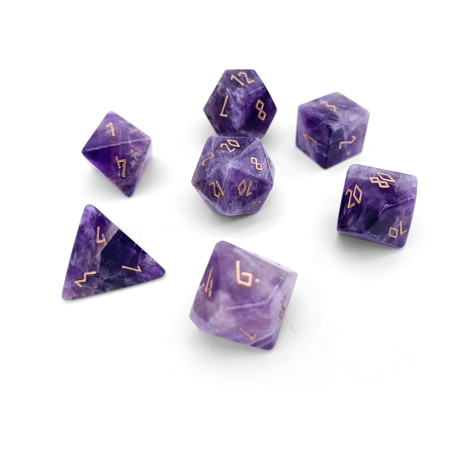 Amethyst - 7 Piece RPG Set Gemstone Dice-Gemstone Dice-Norse Foundry-Gemstone Dice-Dungeons & Dragons Dice-Gem Dice-DnD Dice-Gaming Dice-Perfect for Tabletop RPGs-Dice Set