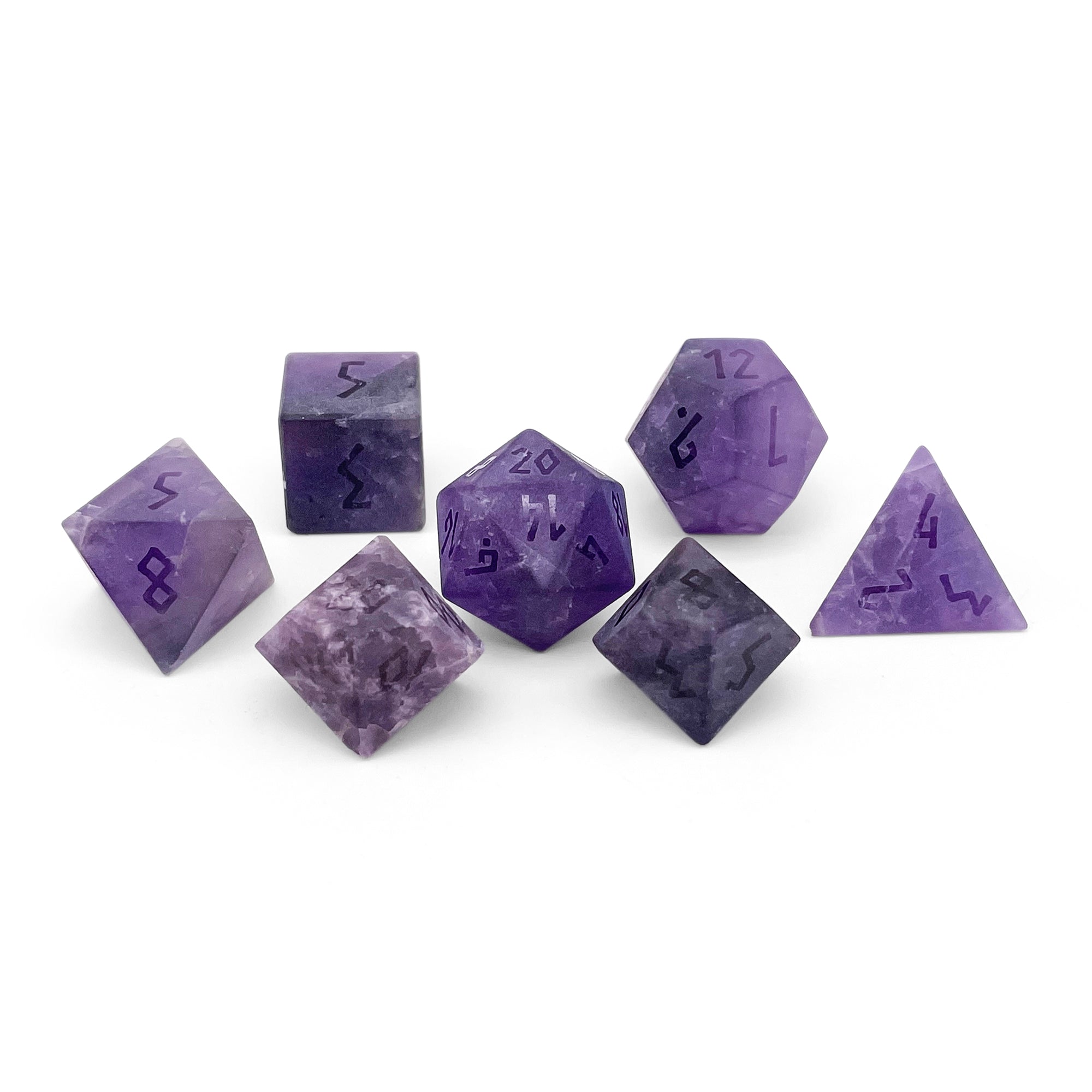 Amethyst - Frosted - Raised 7 Piece RPG Set Gemstone Dice-Gemstone Dice-Norse Foundry-Gemstone Dice-Dungeons & Dragons Dice-Gem Dice-DnD Dice-Gaming Dice-Perfect for Tabletop RPGs-Dice Set