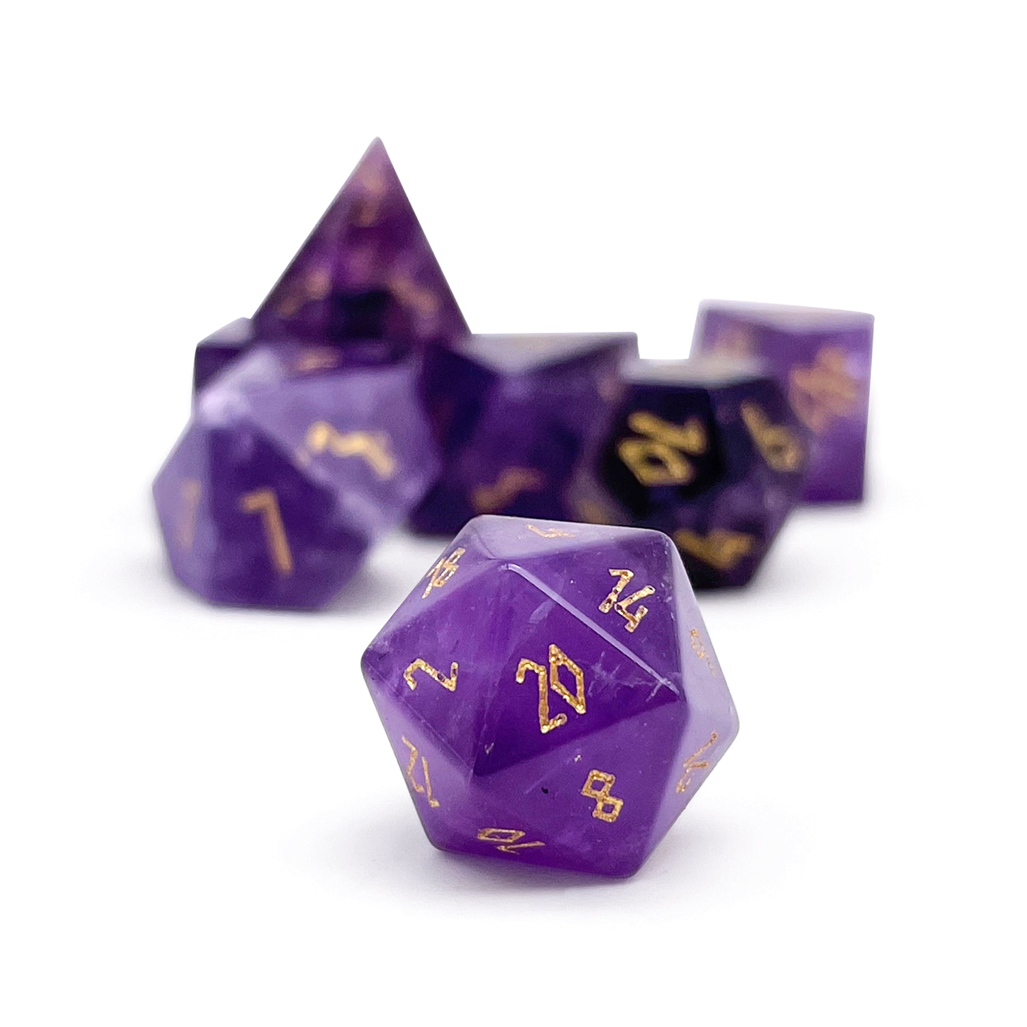 Amethyst - Pebble RPG Set Gemstone Dice-Pebbles-Norse Foundry-Norse Foundry-dungeons & dragons-d&d dice set-rpg dice set-gemstone dice set-d&d-mini dice set-10mm to 12mm-perfect for tabletop rpgs