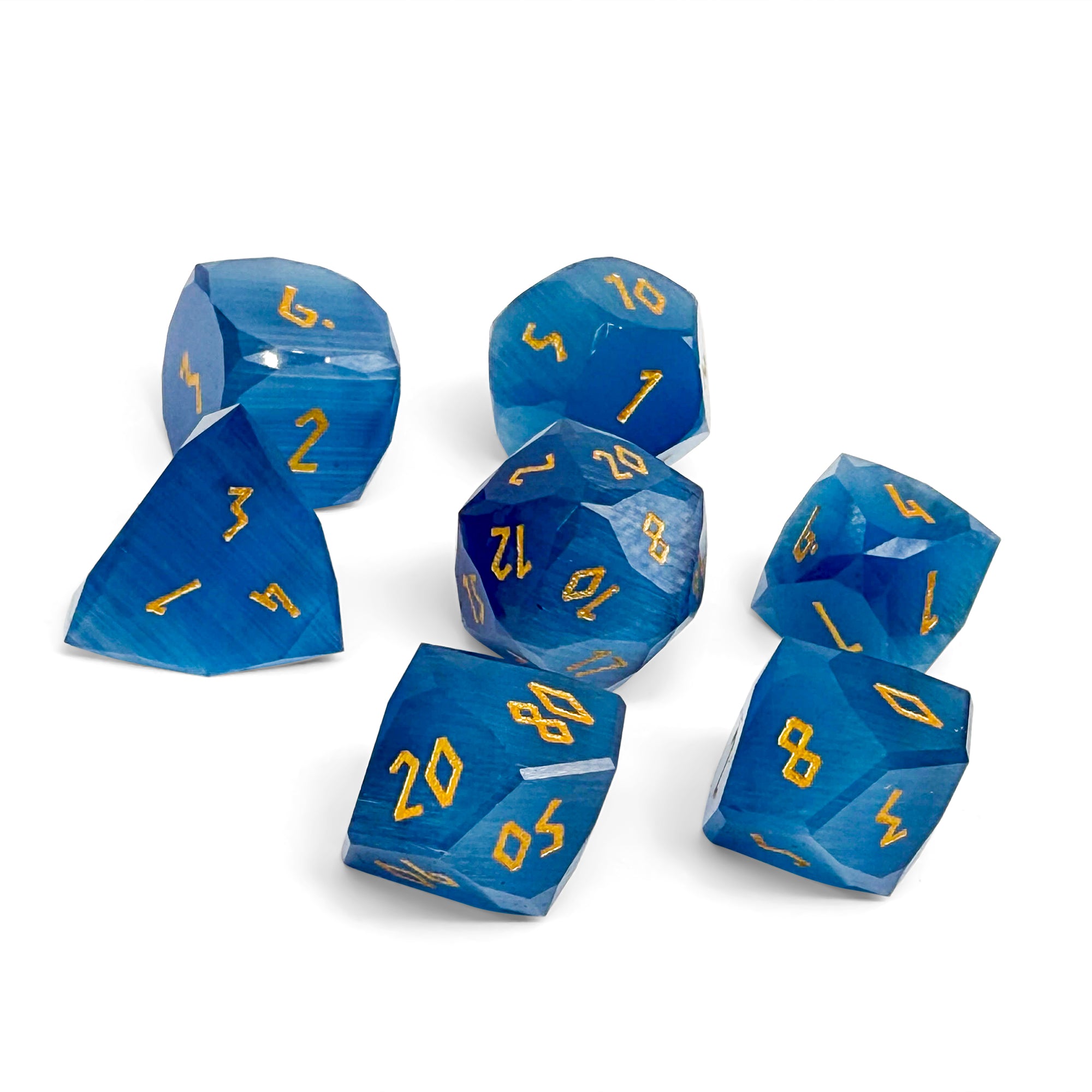Aquamarine Cat's Eye – 7 Piece RPG Set Glass Wondrous Cut Dice – Norse Foundry – Glass Dice – Dungeons & Dragons Dice – DnD Dice – Gaming Dice – Perfect for Tabletop RPGs – Dice Set