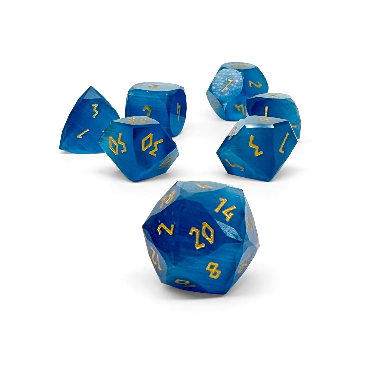Aquamarine Cat's Eye – 7 Piece RPG Set Glass Wondrous Cut Dice – Norse Foundry – Glass Dice – Dungeons & Dragons Dice – DnD Dice – Gaming Dice – Perfect for Tabletop RPGs – Dice Set