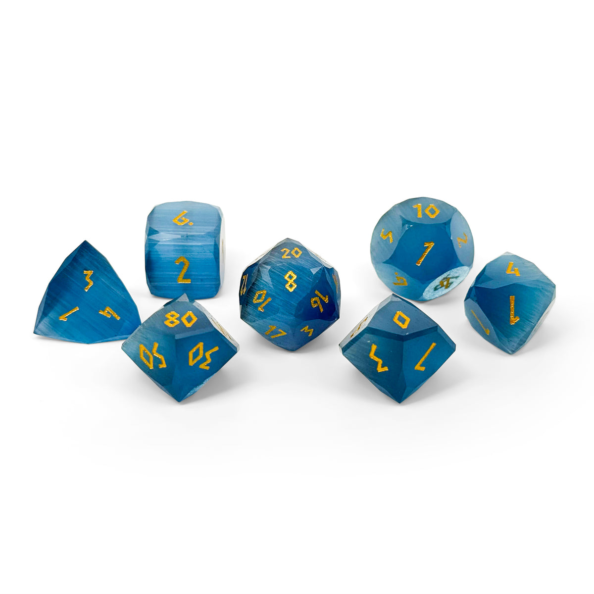 Aquamarine Cat's Eye – 7 Piece RPG Set Glass Wondrous Cut Dice – Norse Foundry – Glass Dice – Dungeons & Dragons Dice – DnD Dice – Gaming Dice – Perfect for Tabletop RPGs – Dice Set
