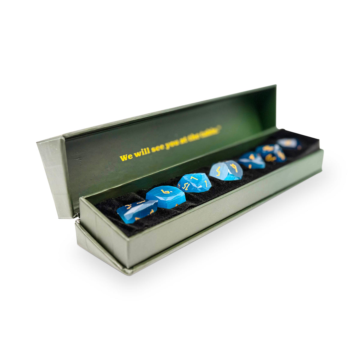 Aquamarine Cat's Eye – 7 Piece RPG Set Glass Wondrous Cut Dice – Norse Foundry – Glass Dice – Dungeons & Dragons Dice – DnD Dice – Gaming Dice – Perfect for Tabletop RPGs – Dice Set