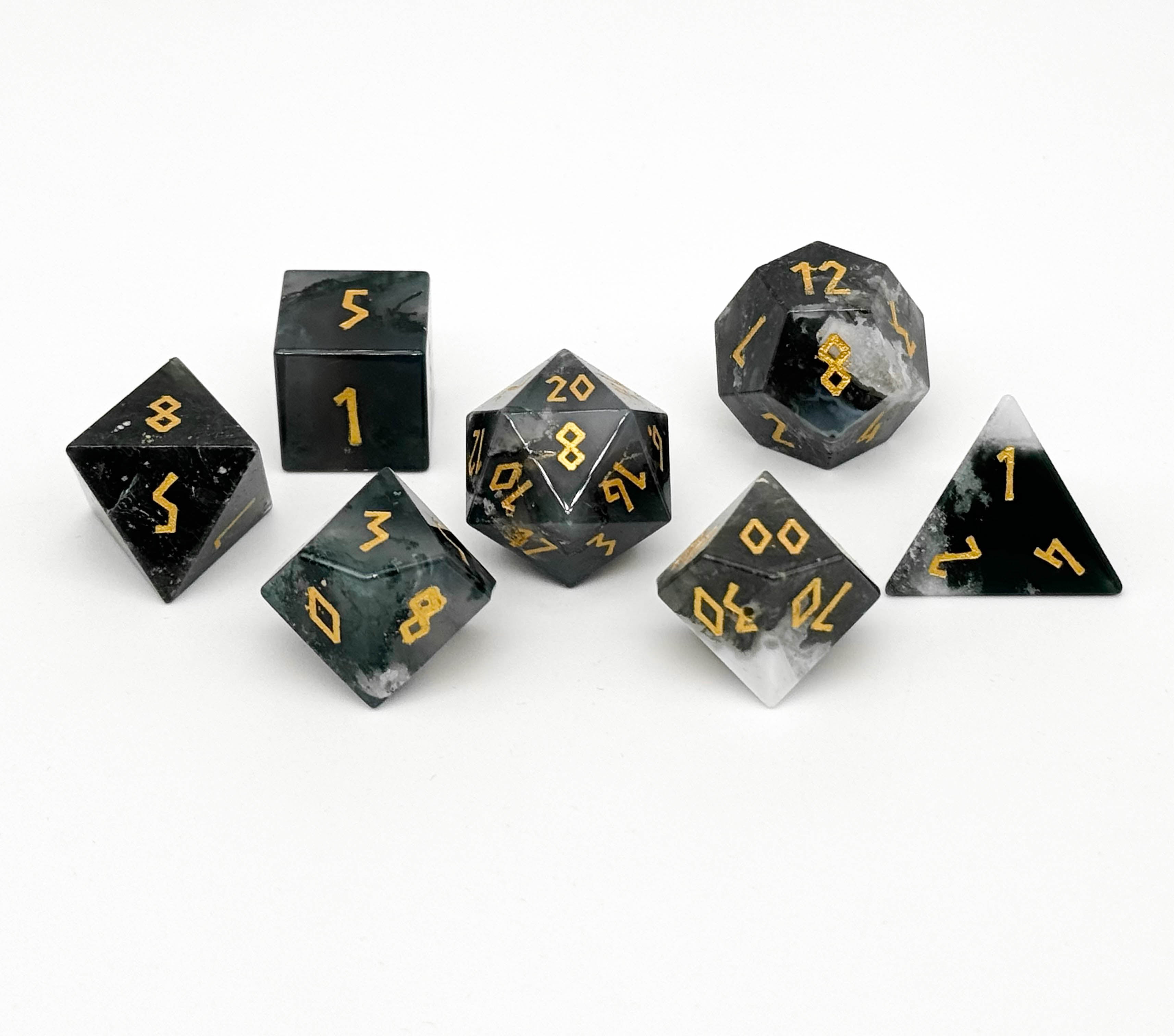 Aquatic Agate - 7 Piece RPG Set Gemstone Dice-Gemstone Dice-Norse Foundry-Gemstone Dice-Dungeons and Dragons Dice-Gem Dice-DND Dice-Gaming Dice-Perfect for Tabletop RPGs-Dice Set