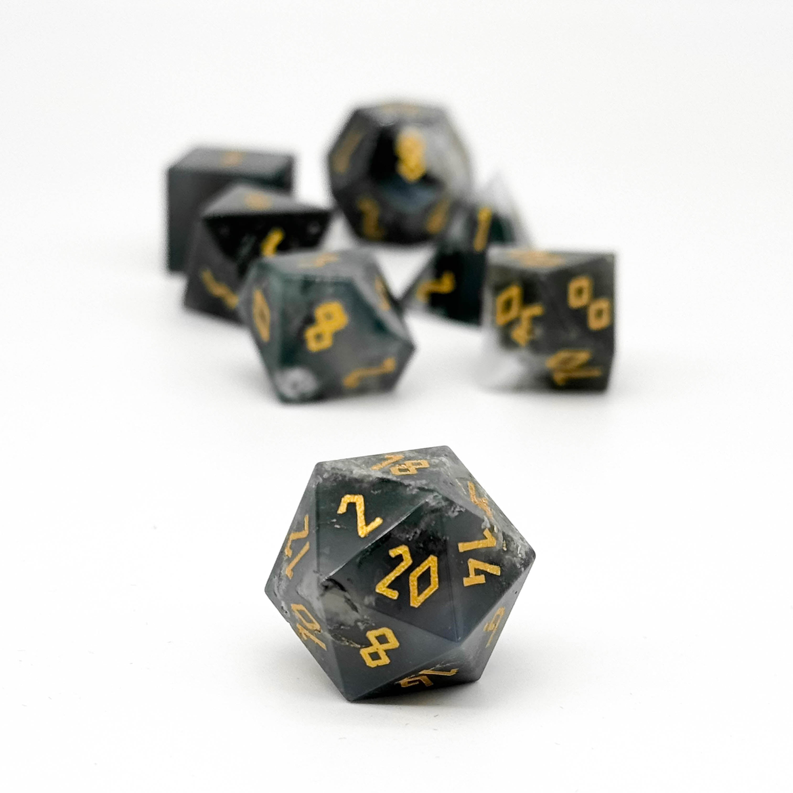 Aquatic Agate - 7 Piece RPG Set Gemstone Dice-Gemstone Dice-Norse Foundry-Gemstone Dice-Dungeons and Dragons Dice-Gem Dice-DND Dice-Gaming Dice-Perfect for Tabletop RPGs-Dice Set
